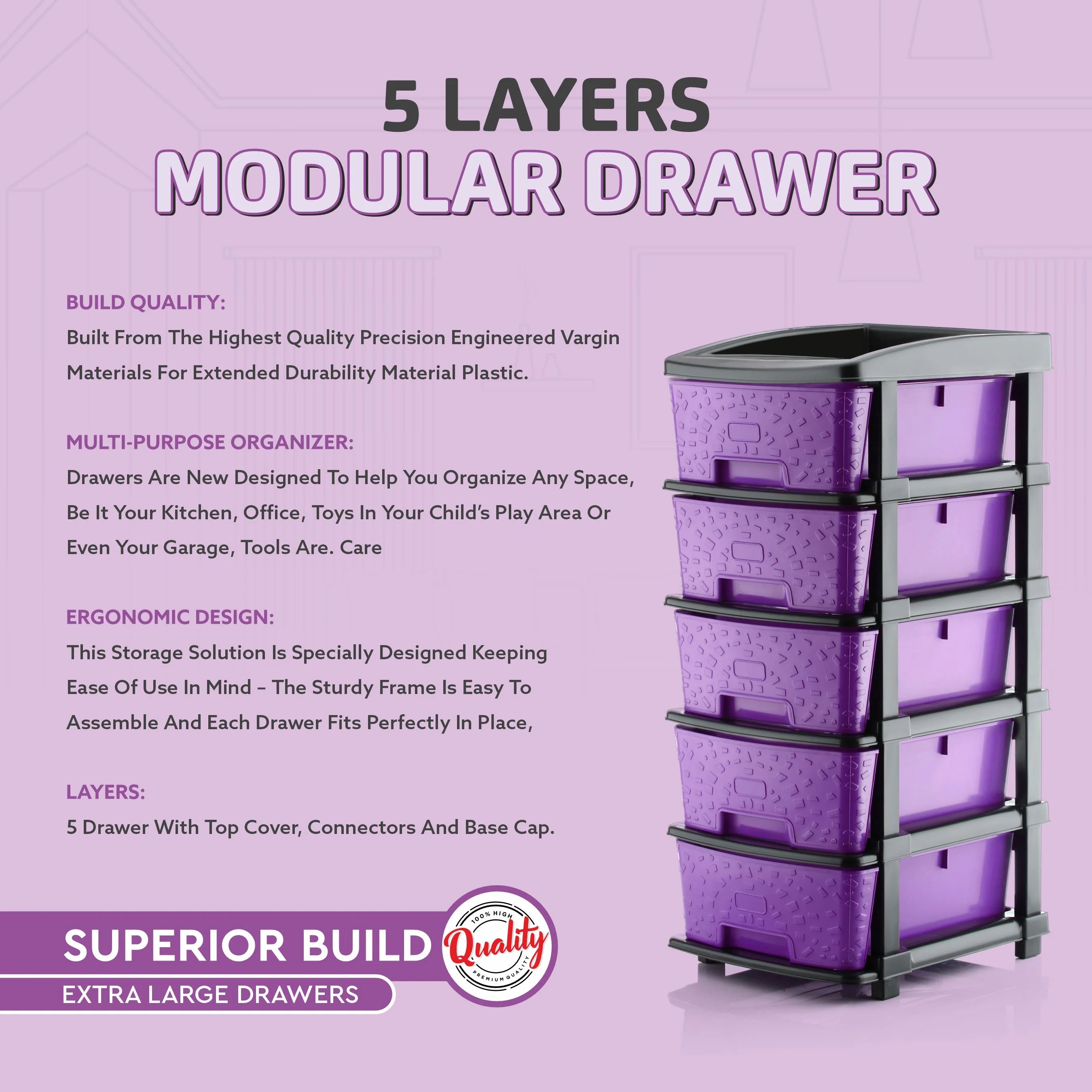 PALAK 5XL Stone Drawer Storage Unit (Purple)