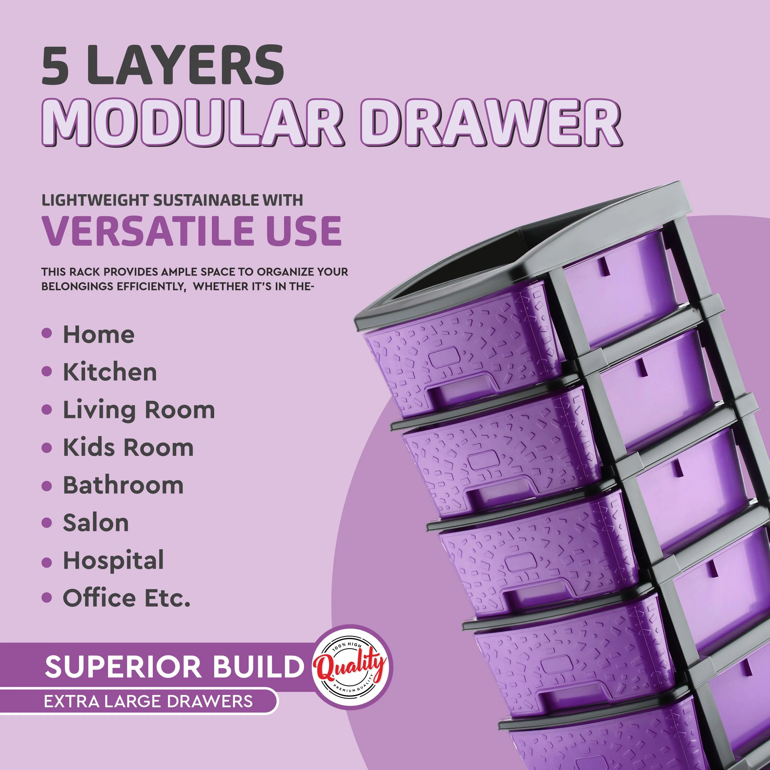 PALAK 5XL Stone Drawer Storage Unit (Purple)