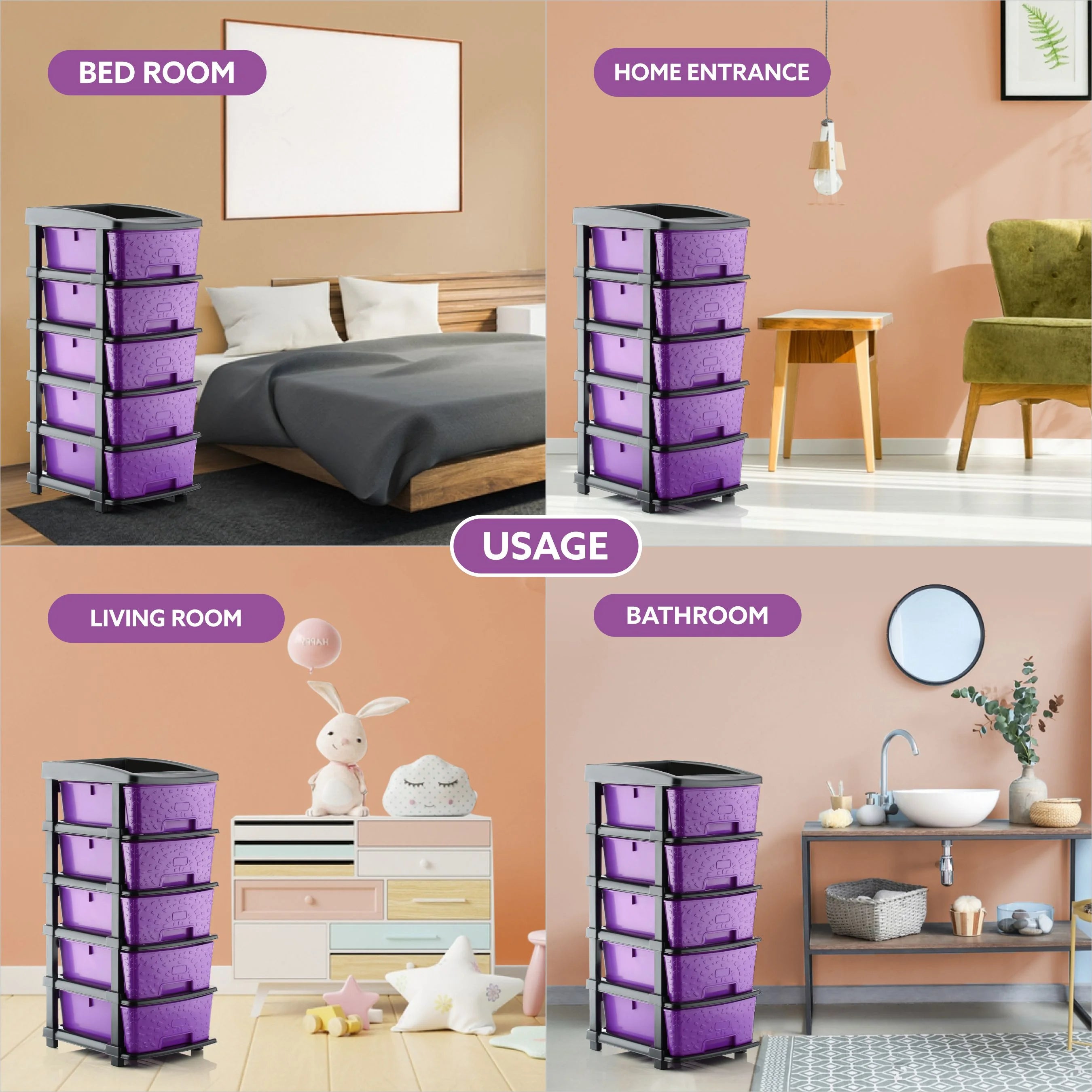 PALAK 5XL Stone Drawer Storage Unit (Purple)