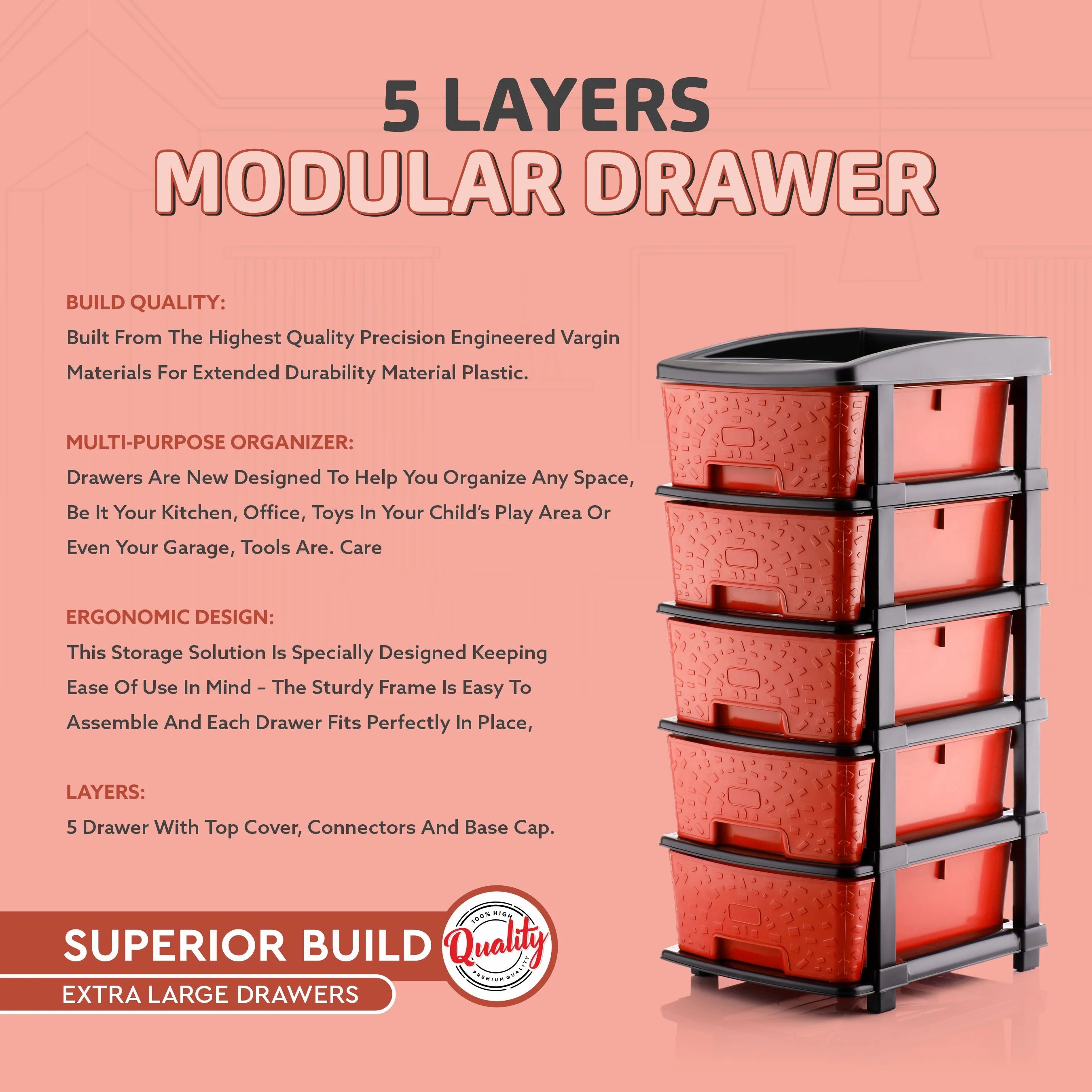 PALAK 5XL Stone Drawer Storage Unit (Red)