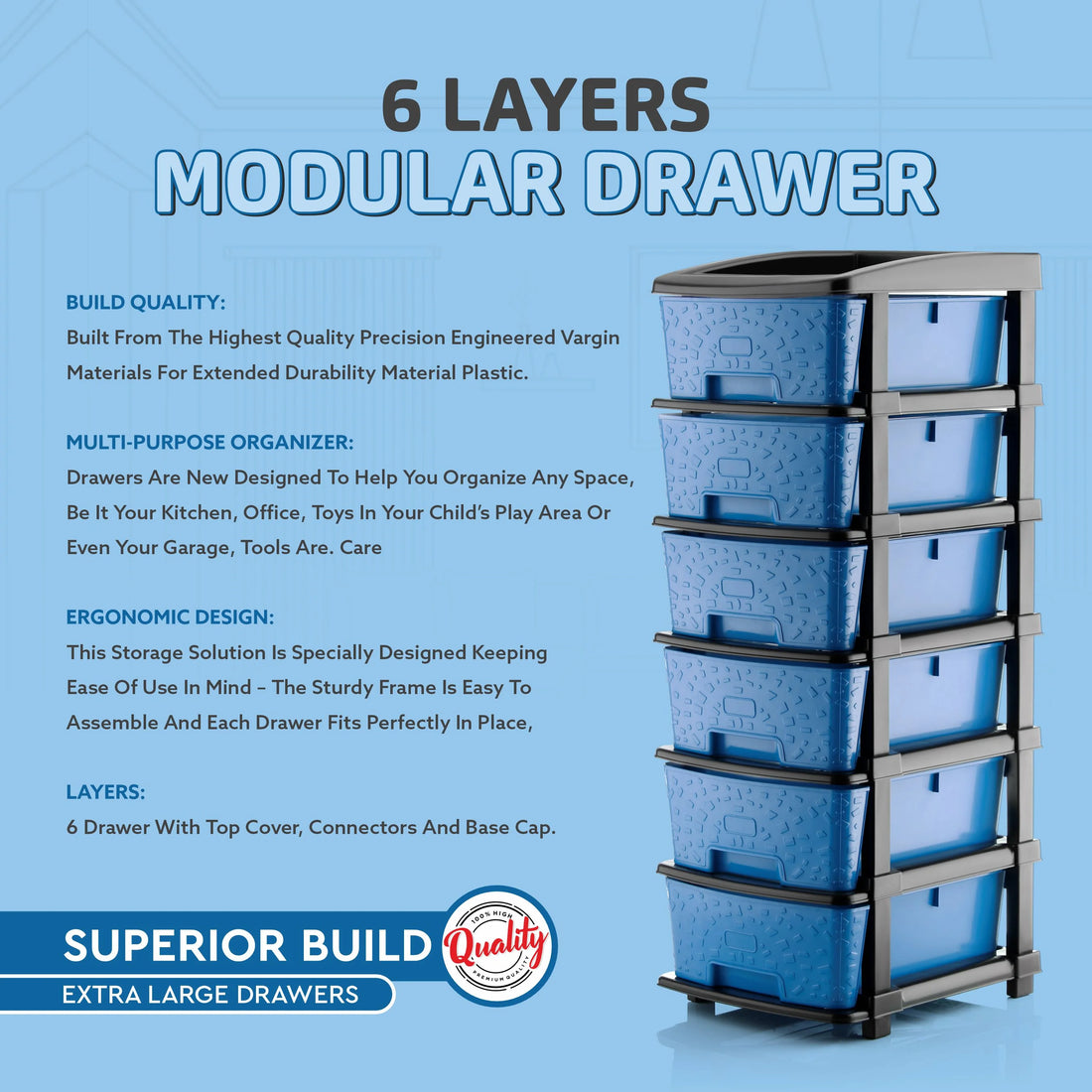 PALAK 6XL Stone Drawer Storage Unit (Blue)