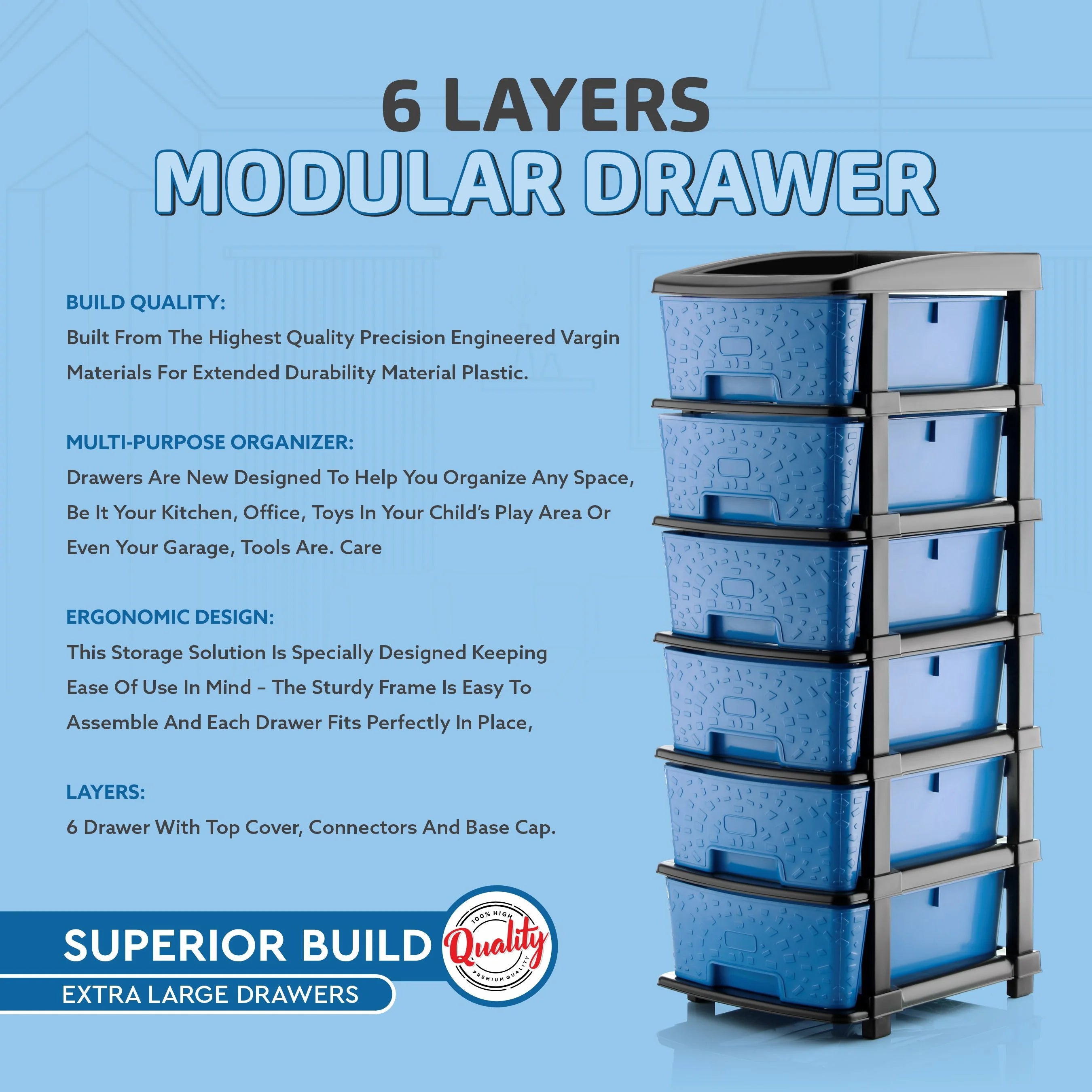 PALAK 6XL Stone Drawer Storage Unit (Blue)