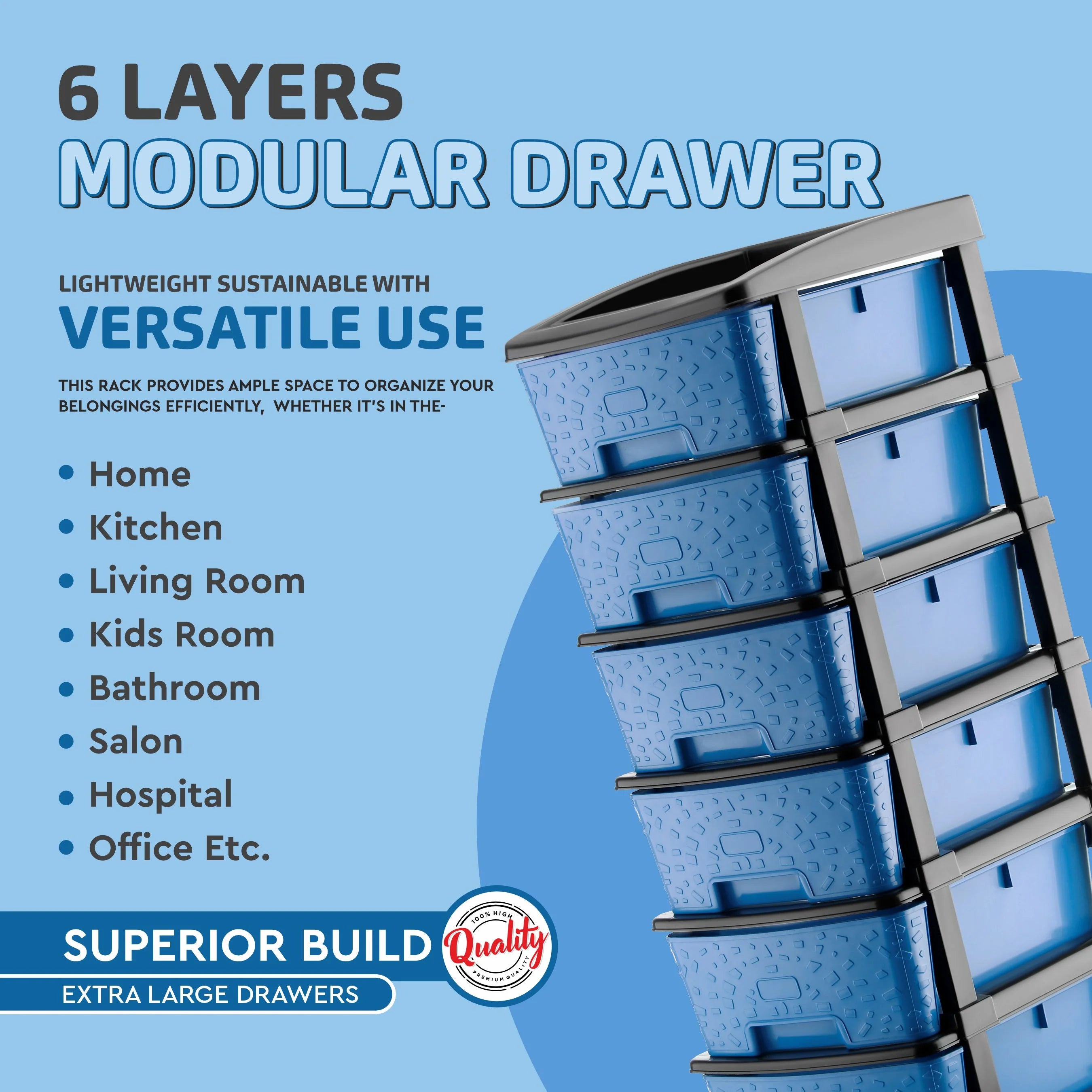 PALAK 6XL Stone Drawer Storage Unit (Blue)