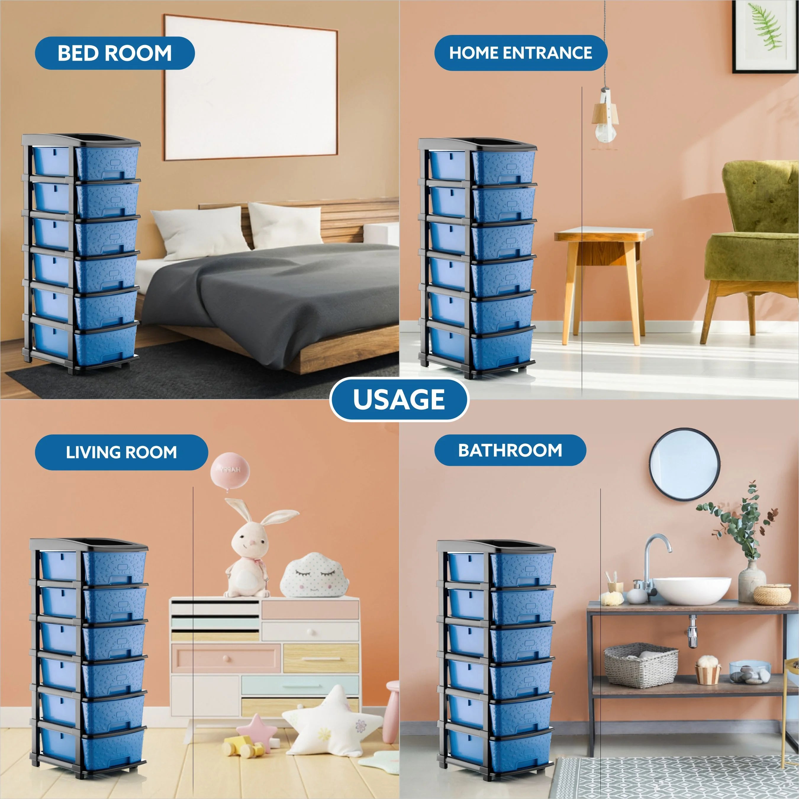 PALAK 6XL Stone Drawer Storage Unit (Blue)