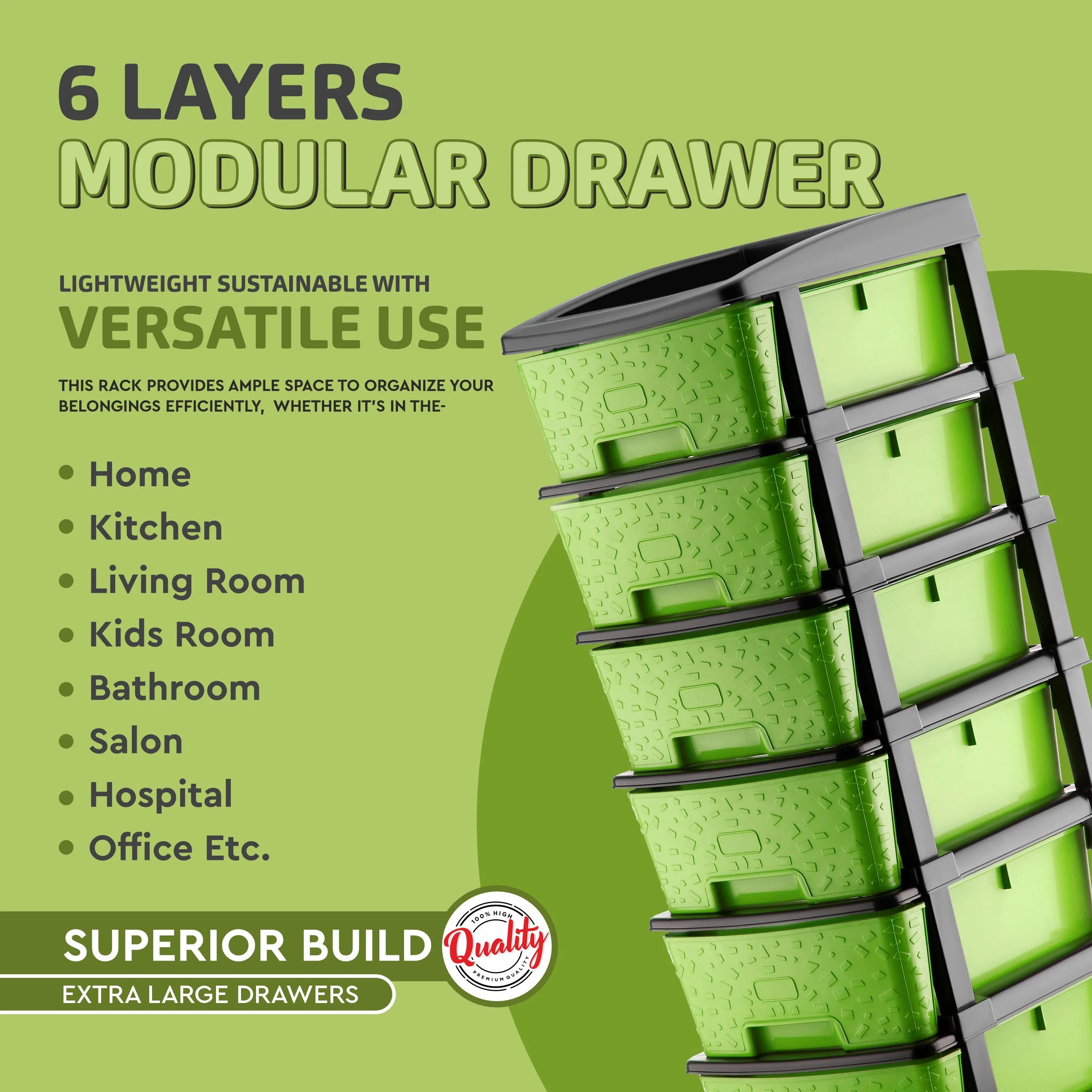PALAK 6XL Stone Drawer Storage Unit (Green)