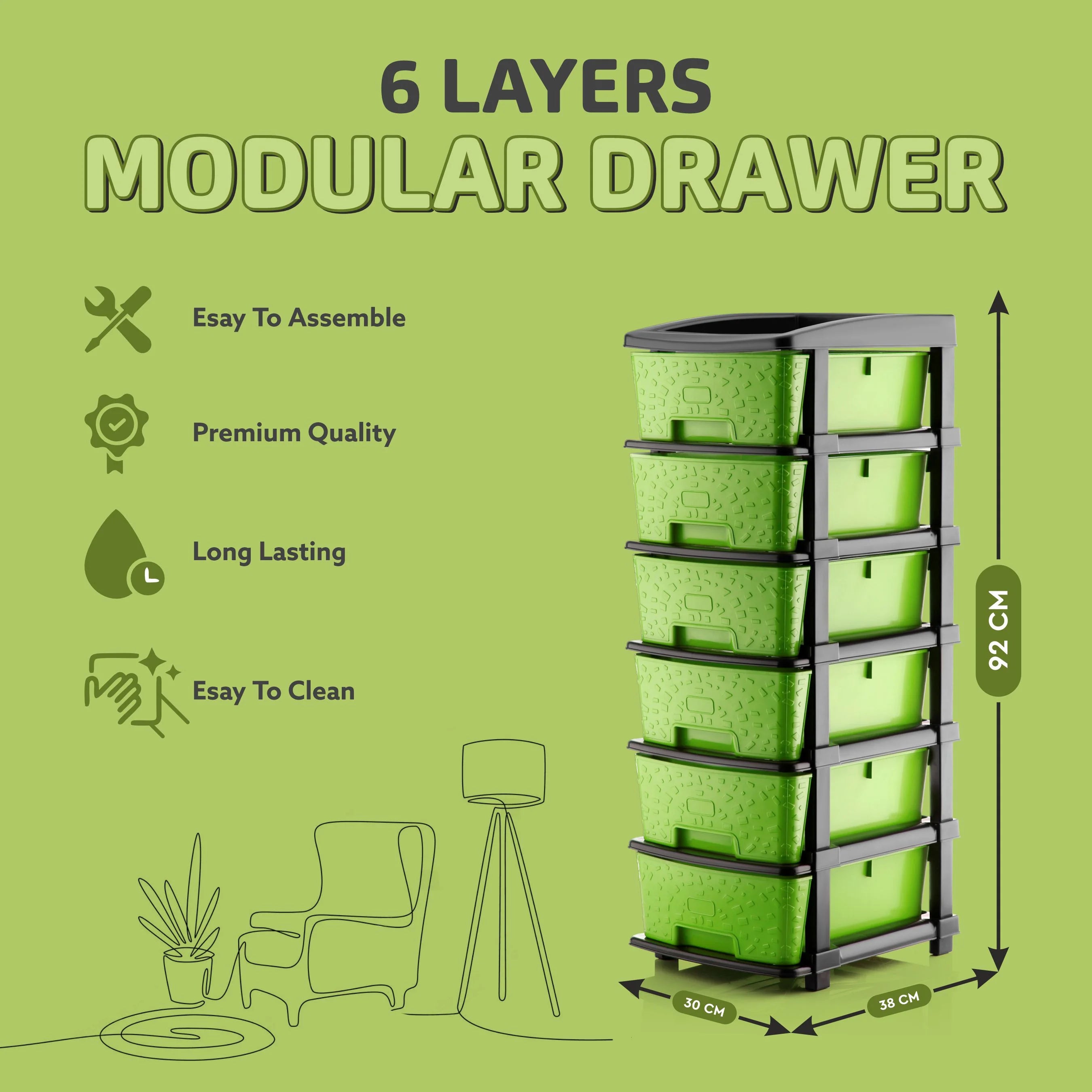PALAK 6XL Stone Drawer Storage Unit (Green)