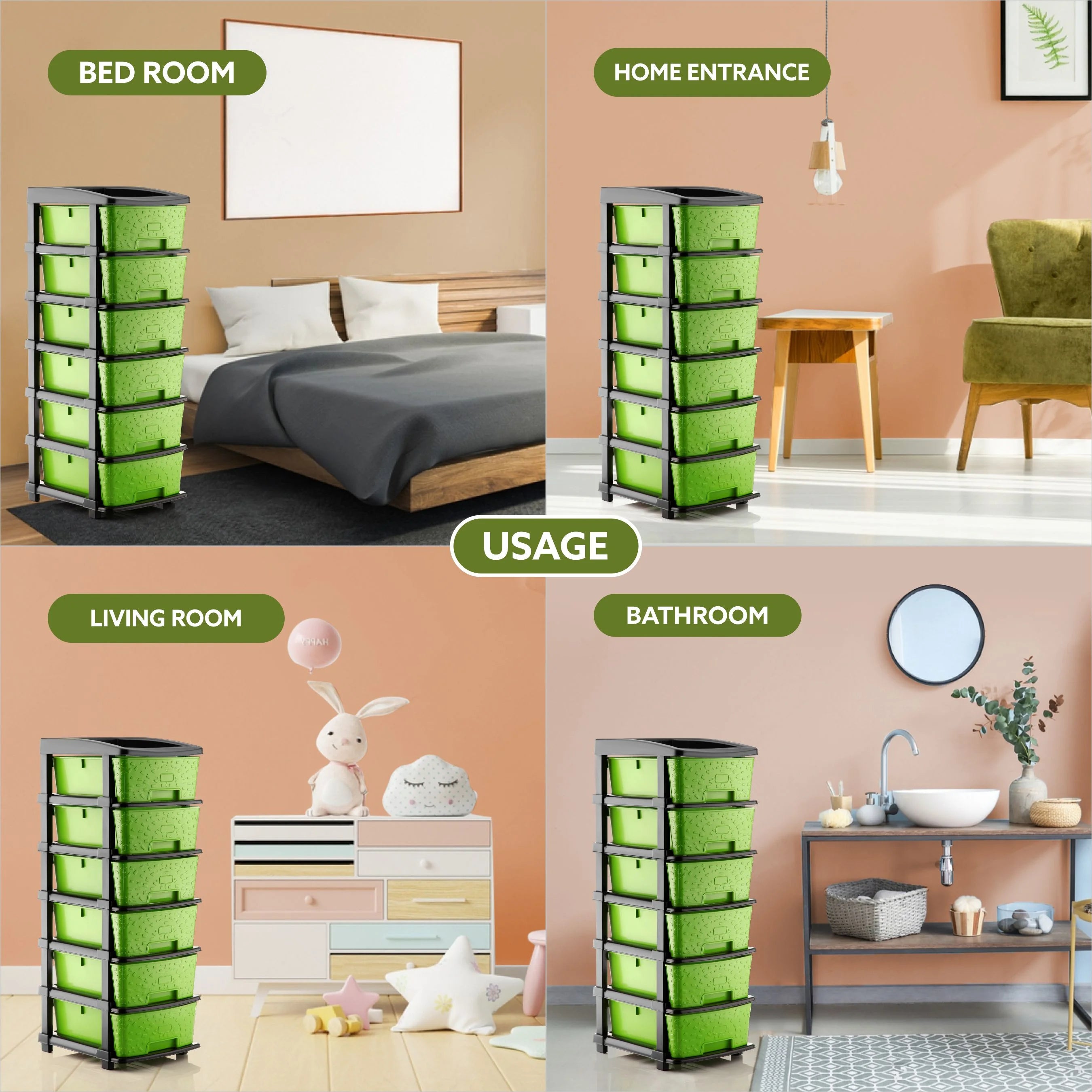 PALAK 6XL Stone Drawer Storage Unit (Green)