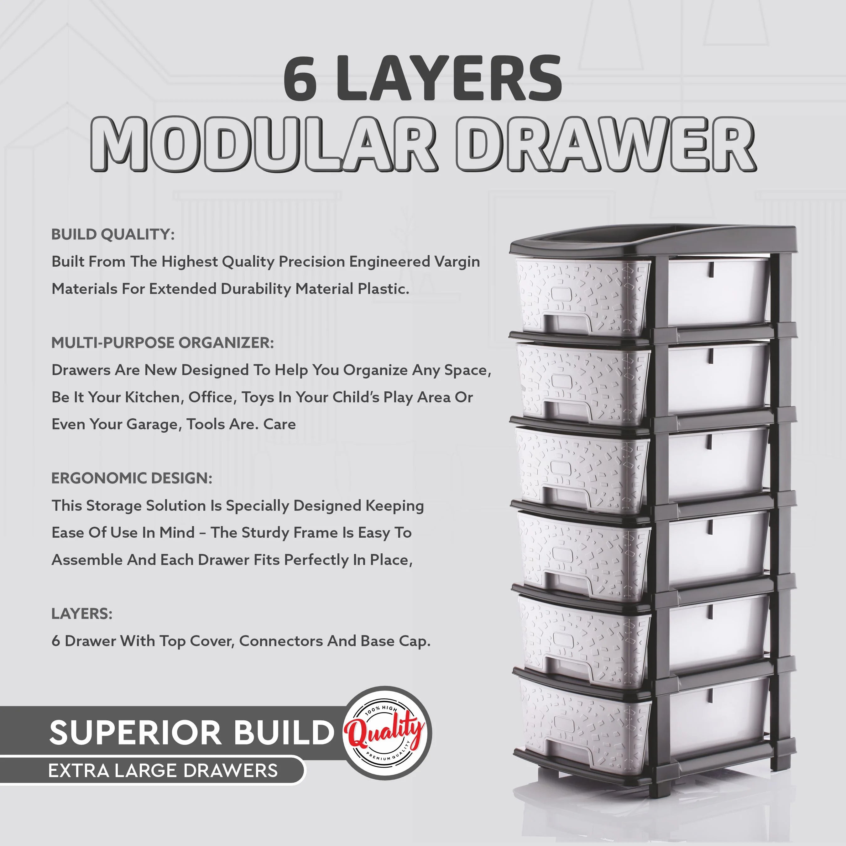 PALAK 6XL Stone Drawer Storage Unit (Grey)