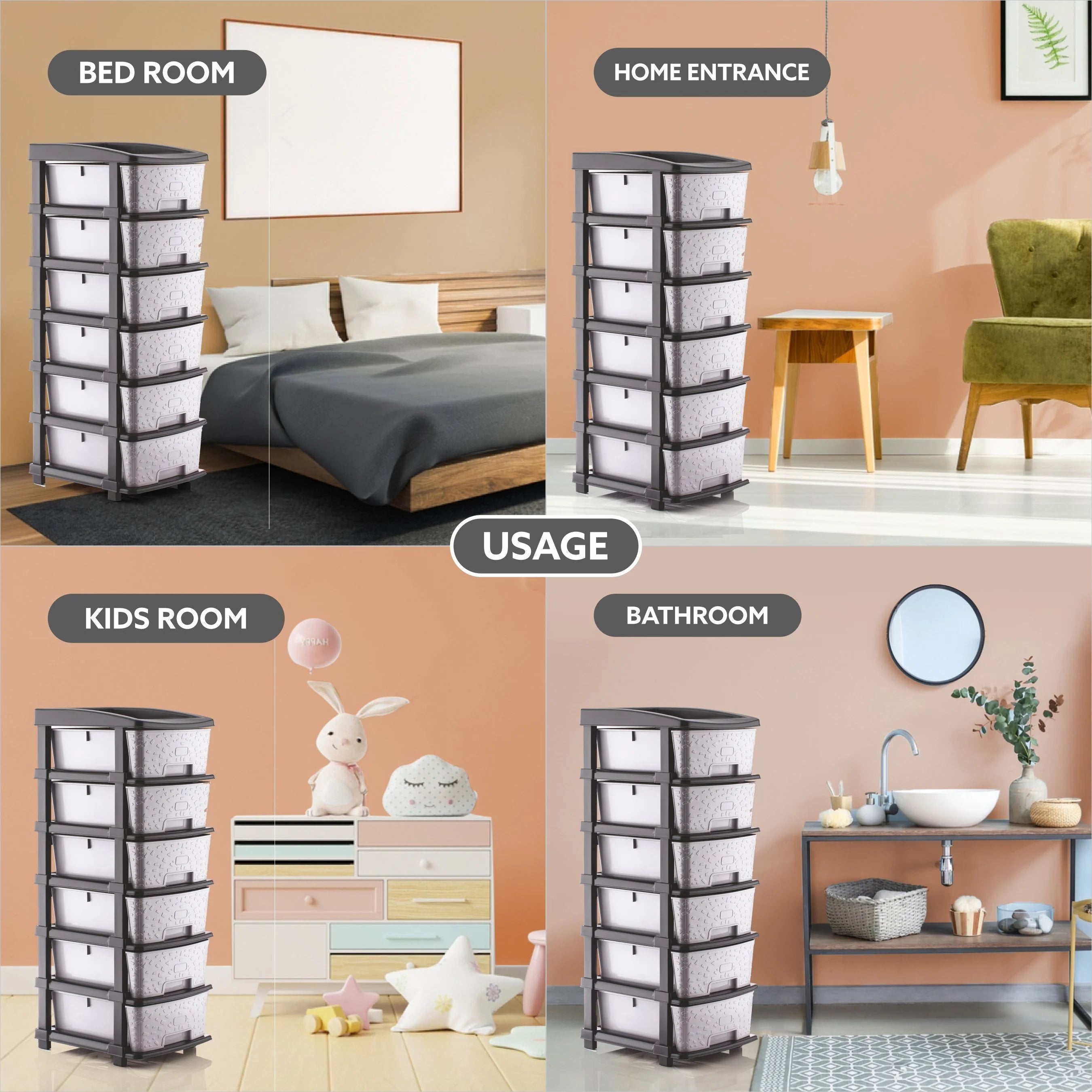 PALAK 6XL Stone Drawer Storage Unit (Grey)
