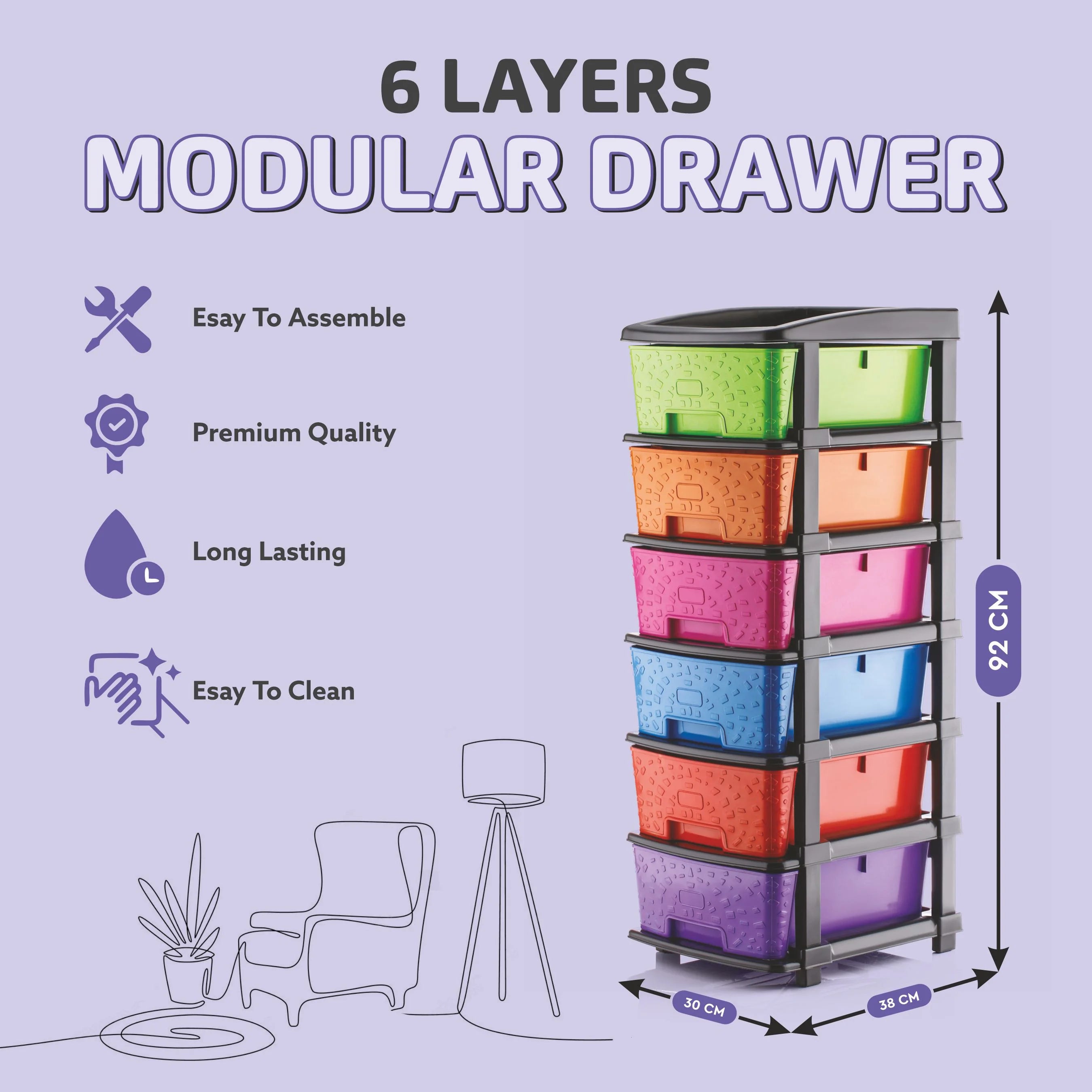 PALAK 6XL Stone Drawer Storage Unit (Multicolor)