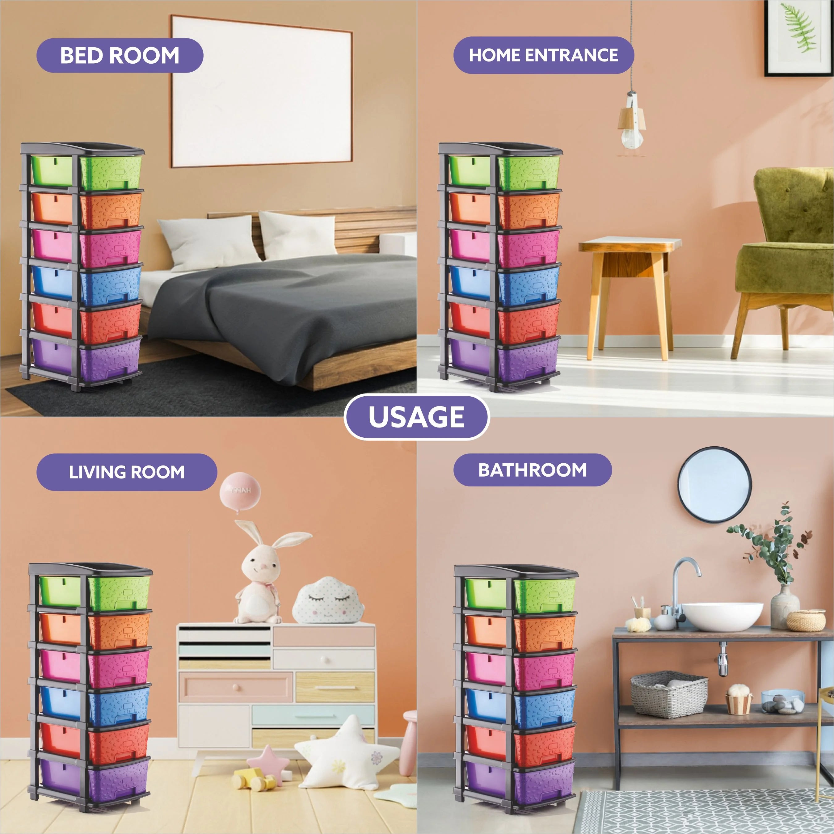 PALAK 6XL Stone Drawer Storage Unit (Multicolor)