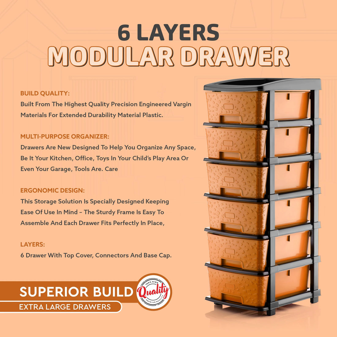PALAK 6XL Stone Drawer Storage Unit (Orange)