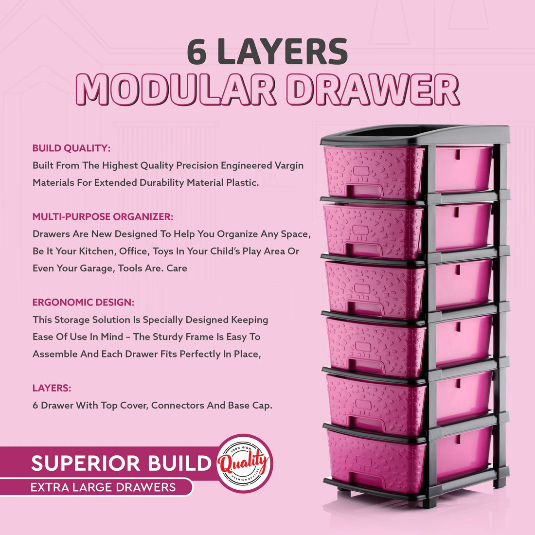 PALAK 6XL Stone Drawer Storage Unit (Pink)