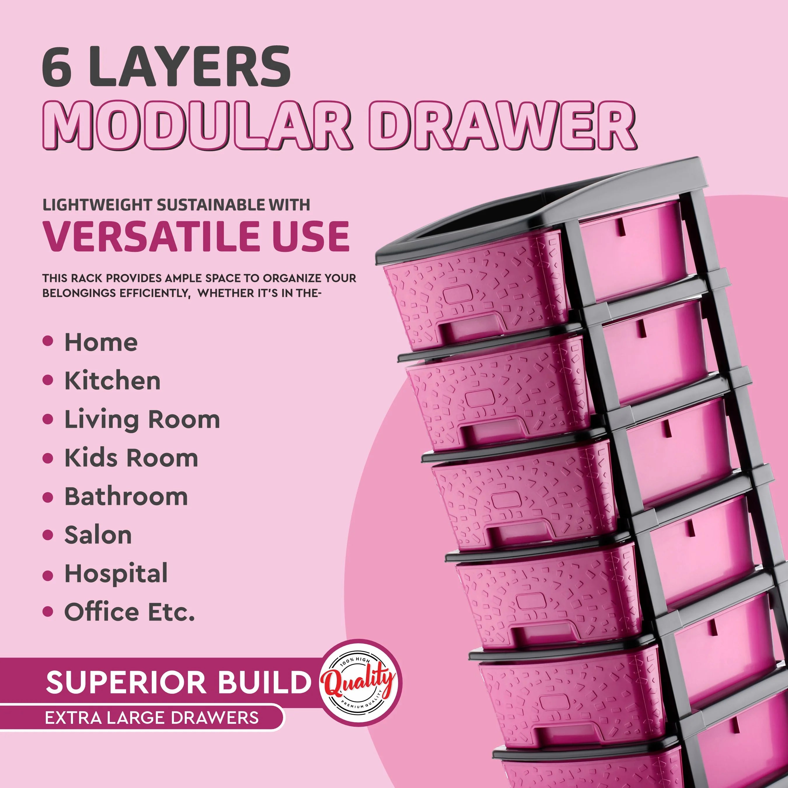 PALAK 6XL Stone Drawer Storage Unit (Pink)