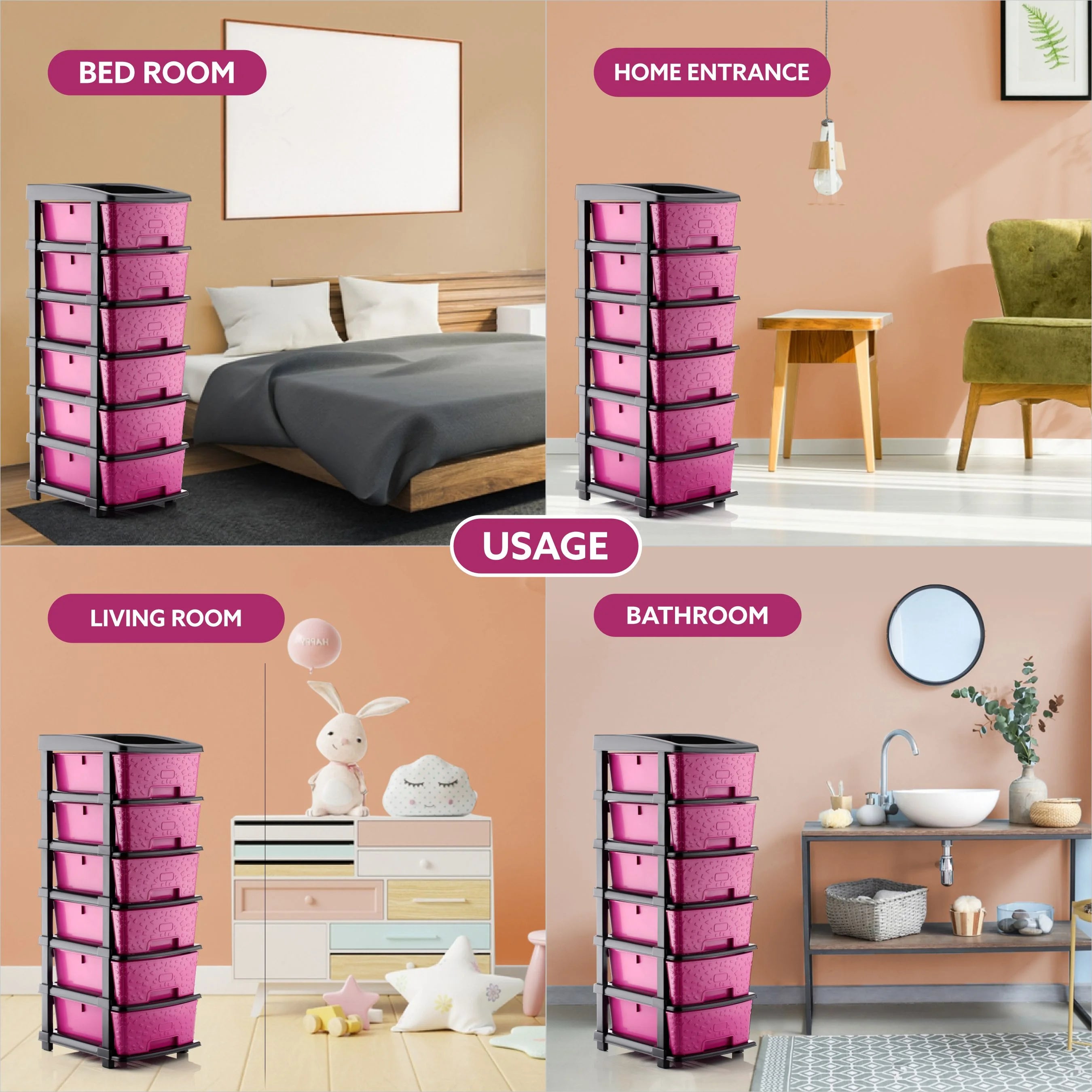PALAK 6XL Stone Drawer Storage Unit (Pink)