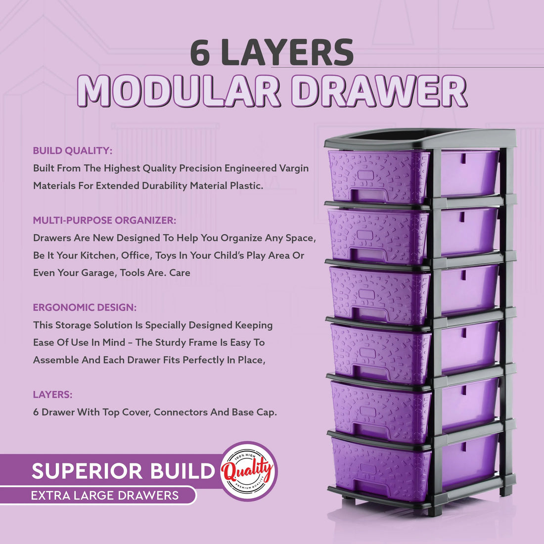 PALAK 6XL Stone Drawer Storage Unit (Purple)