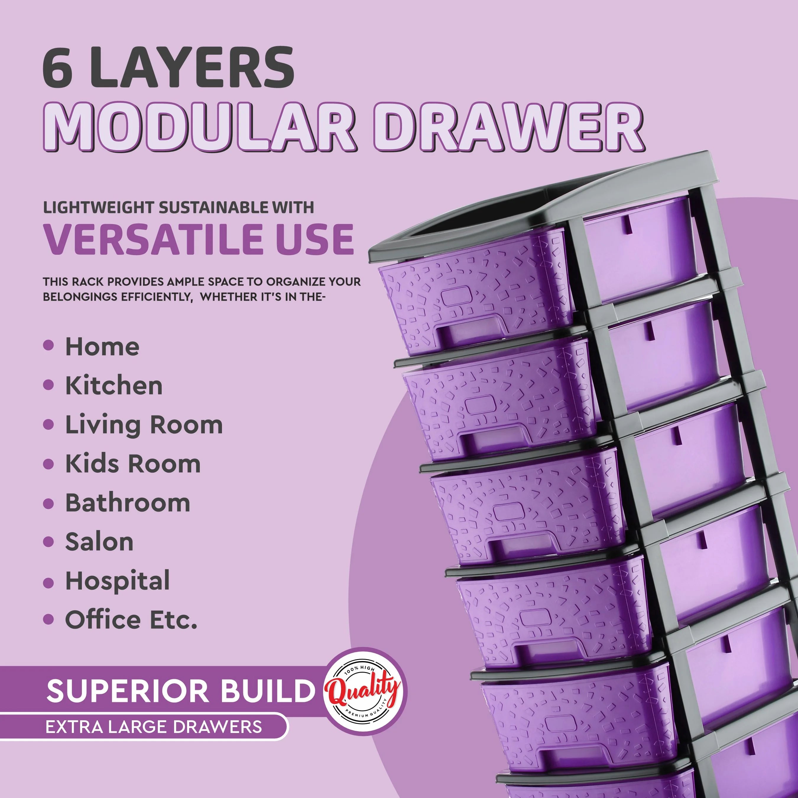 PALAK 6XL Stone Drawer Storage Unit (Purple)