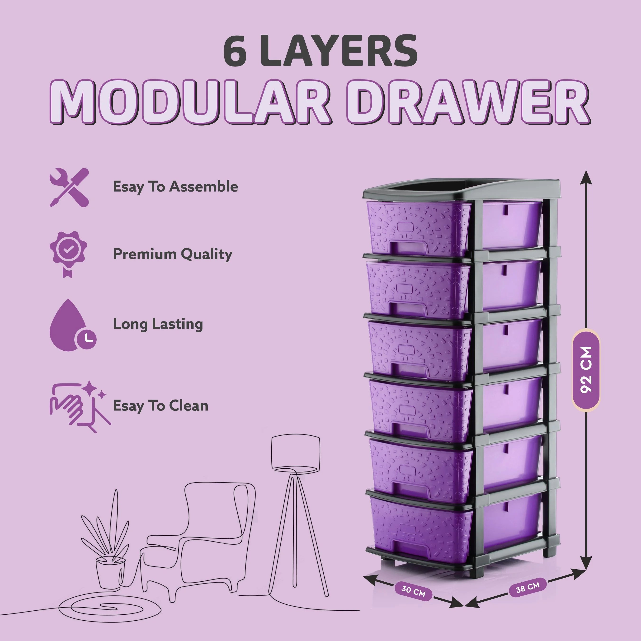PALAK 6XL Stone Drawer Storage Unit (Purple)