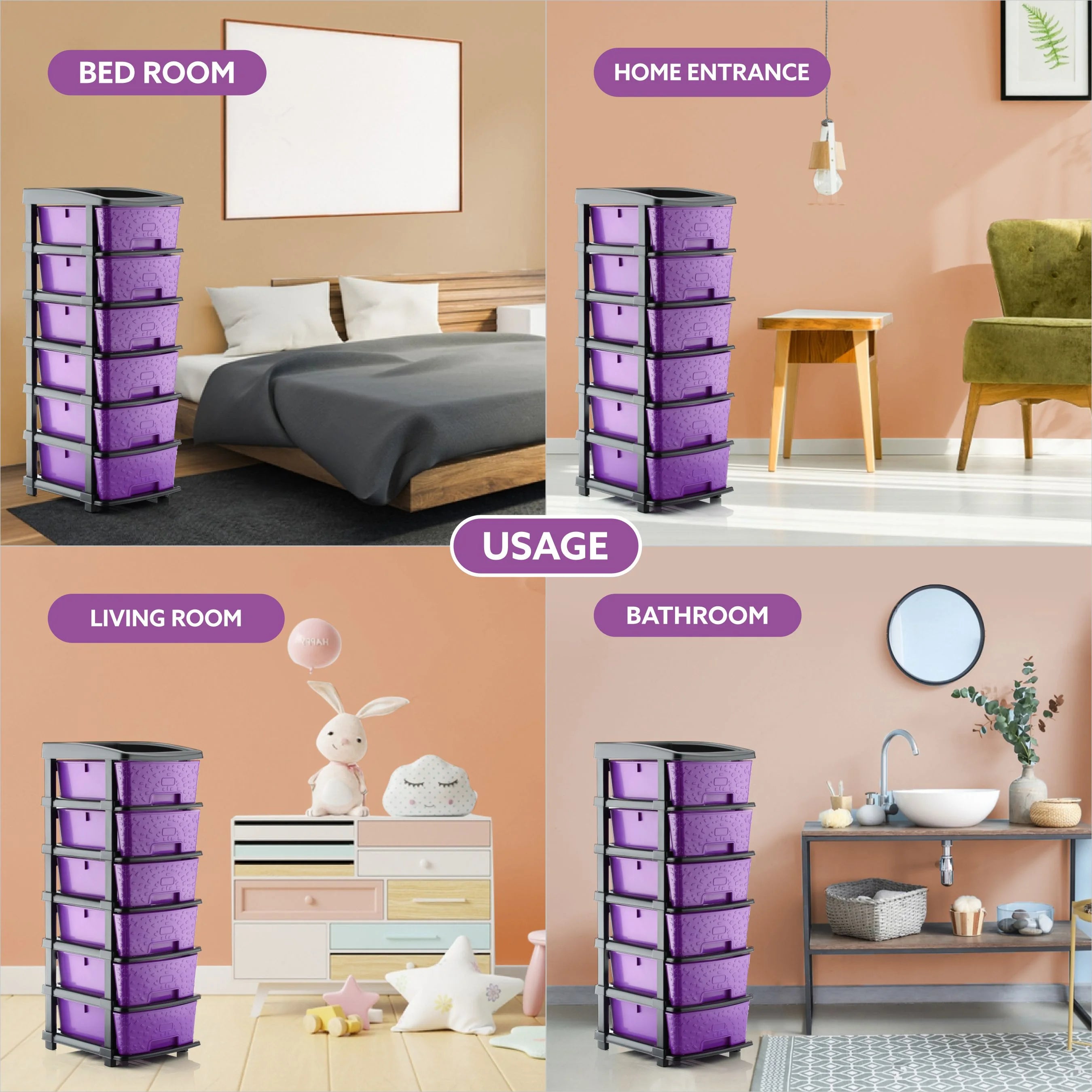 PALAK 6XL Stone Drawer Storage Unit (Purple)