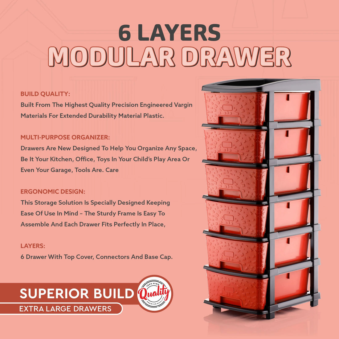 PALAK 6XL Stone Drawer Storage Unit (Red)