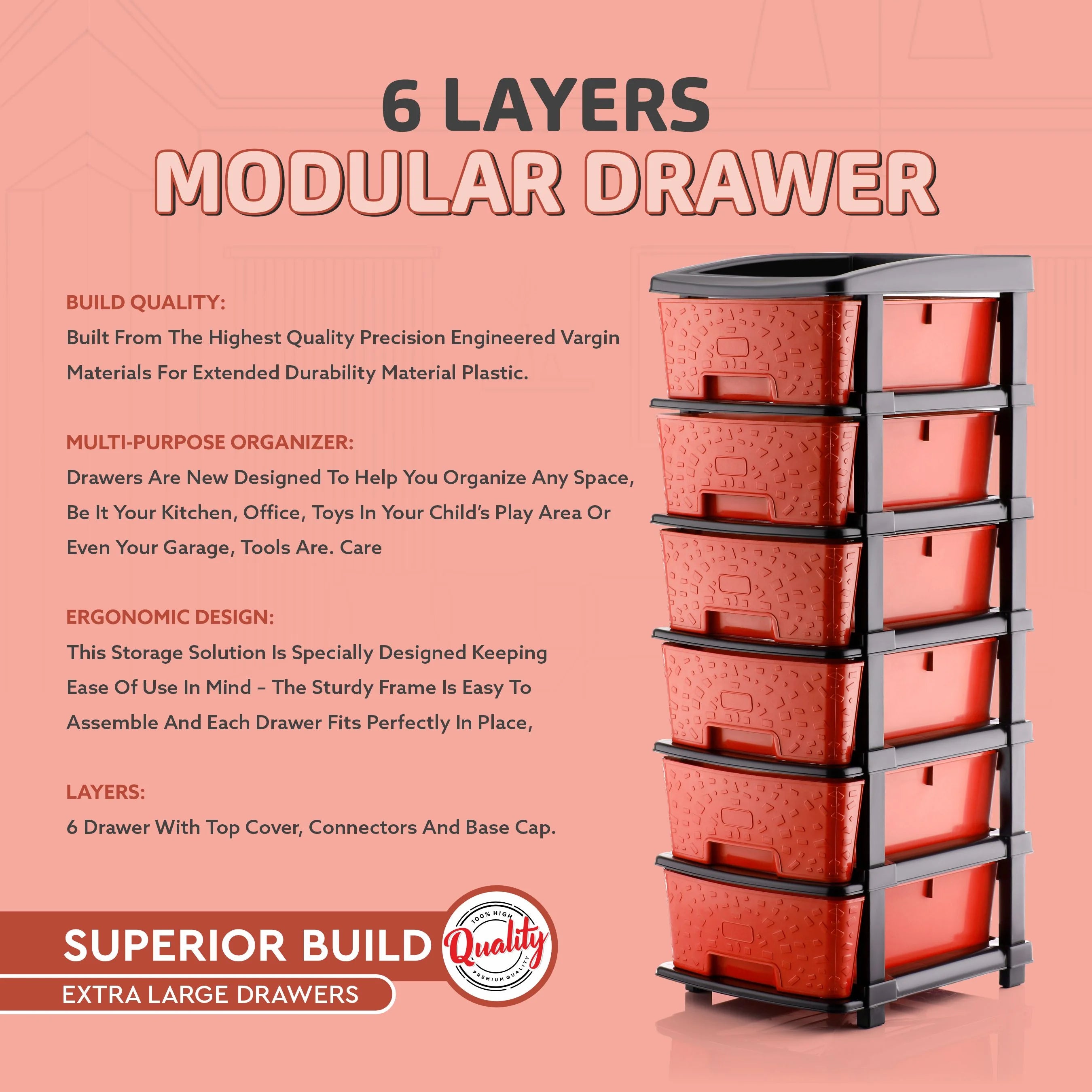 PALAK 6XL Stone Drawer Storage Unit (Red)