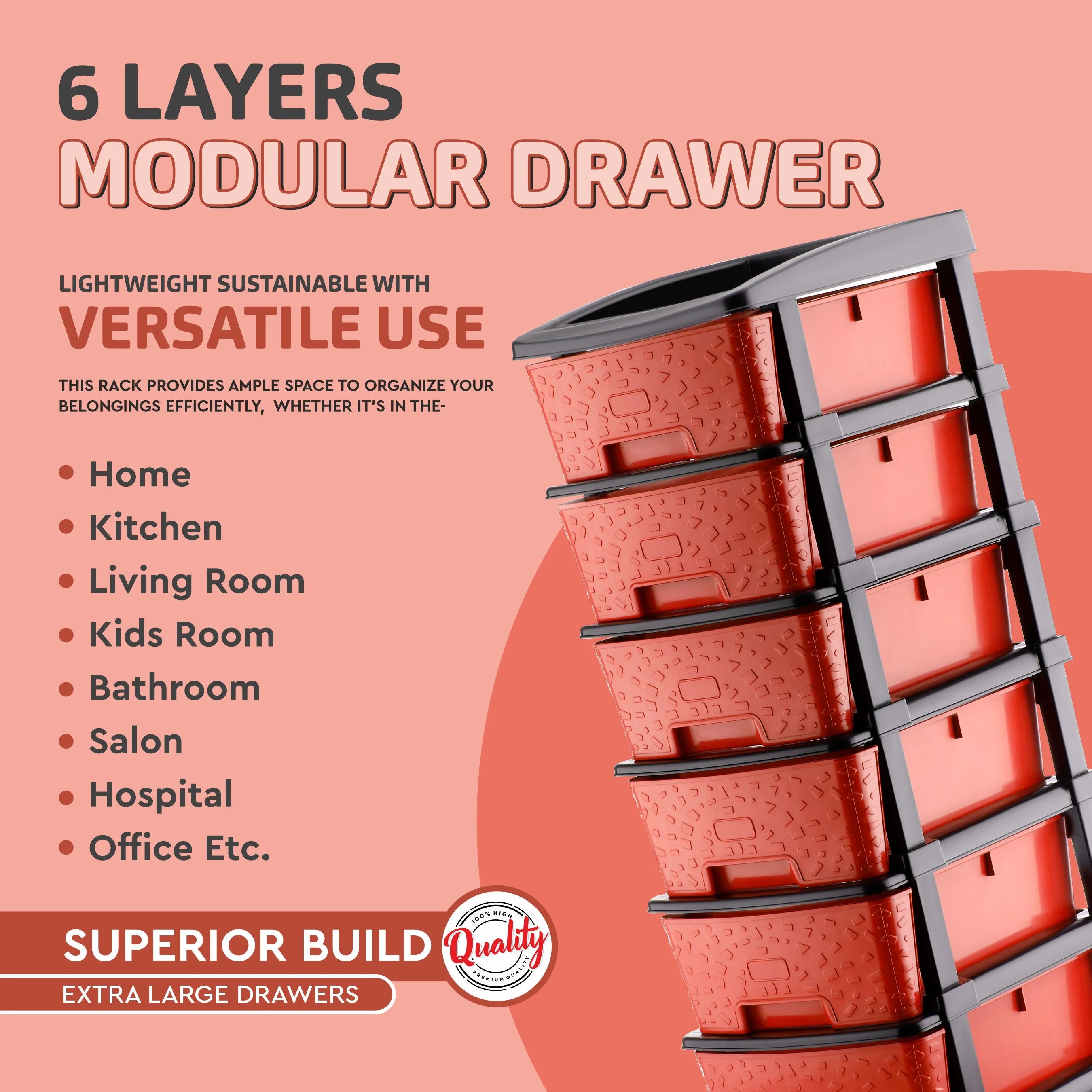 PALAK 6XL Stone Drawer Storage Unit (Red)