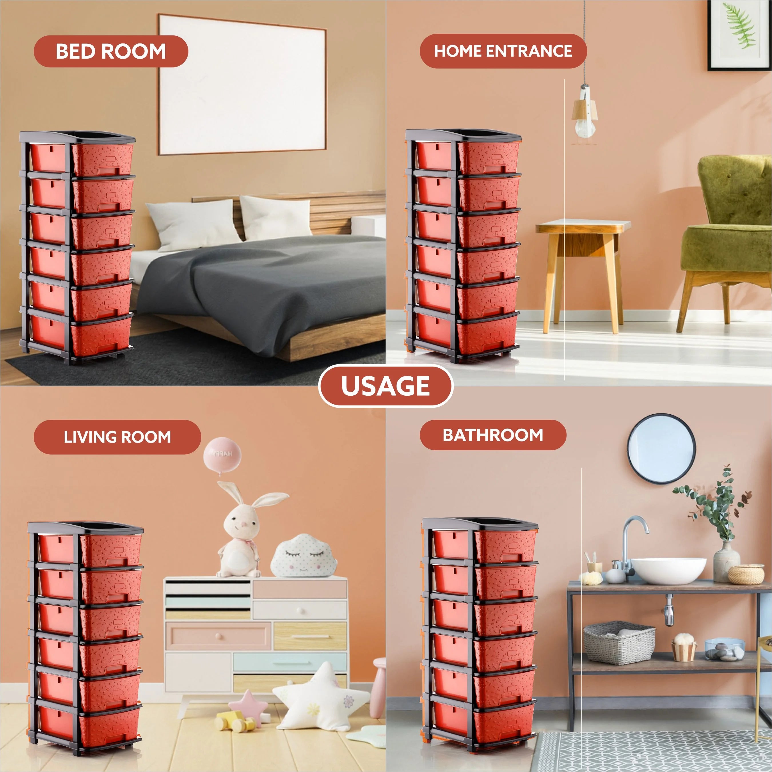 PALAK 6XL Stone Drawer Storage Unit (Red)