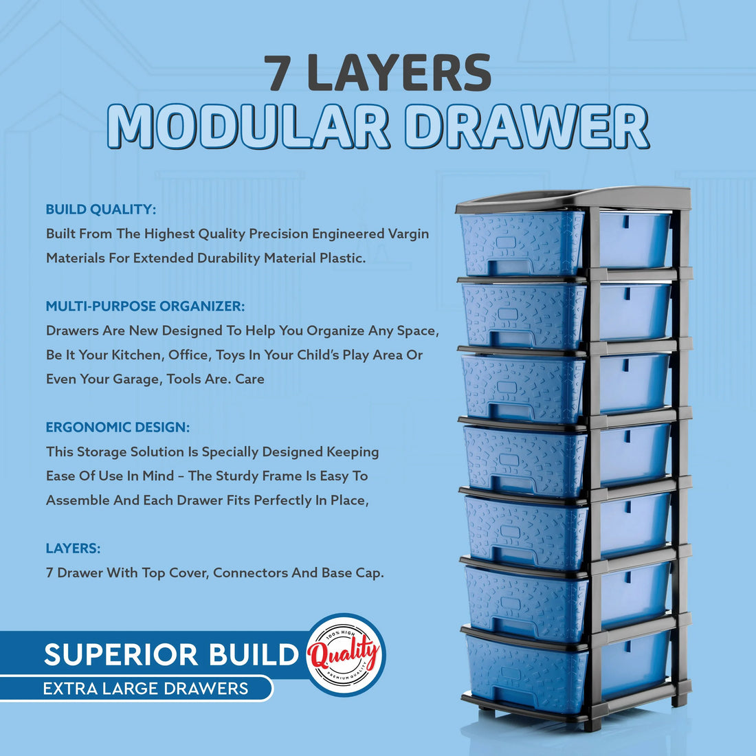 PALAK 7XL Stone Drawer Storage Unit (Blue)