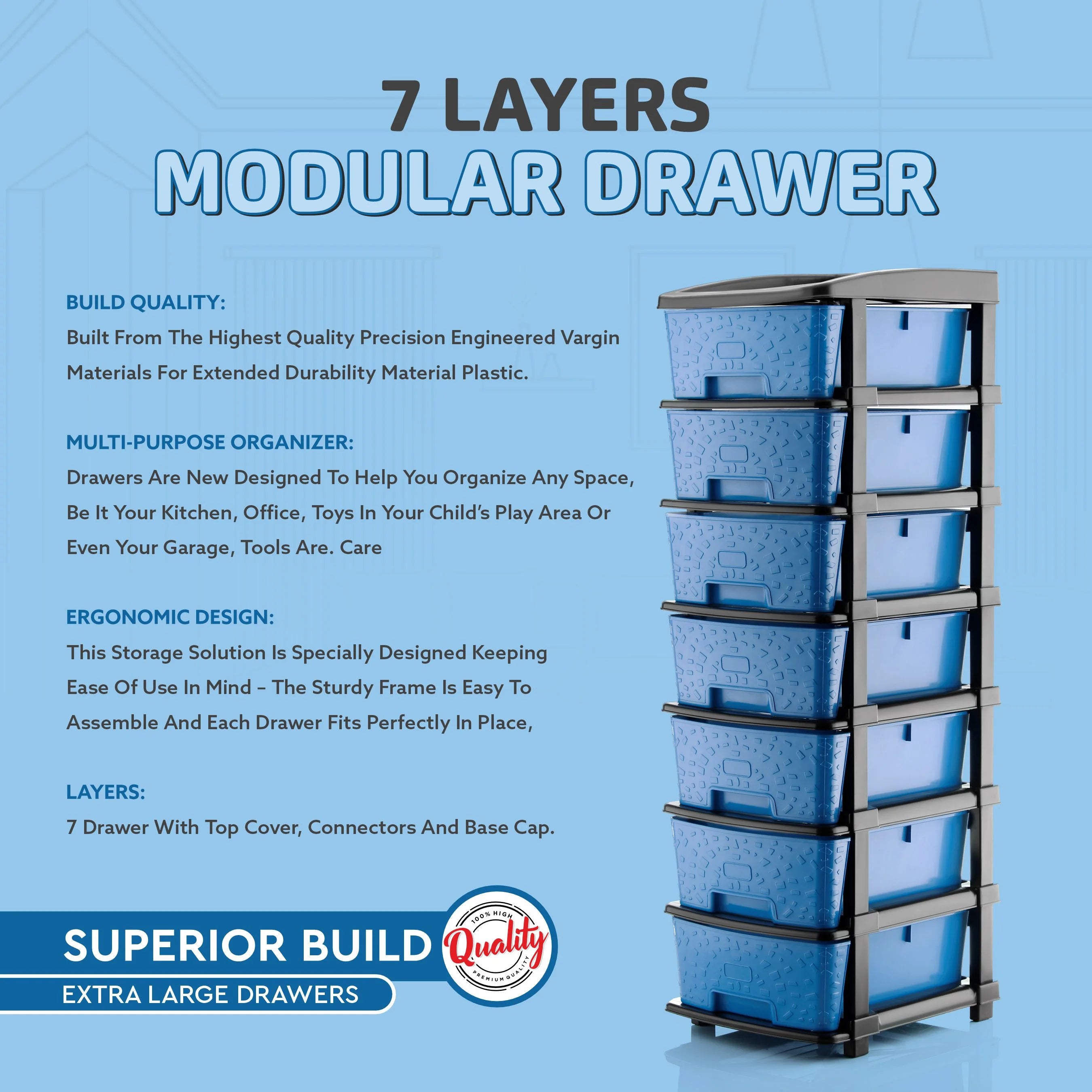 PALAK 7XL Stone Drawer Storage Unit (Blue)