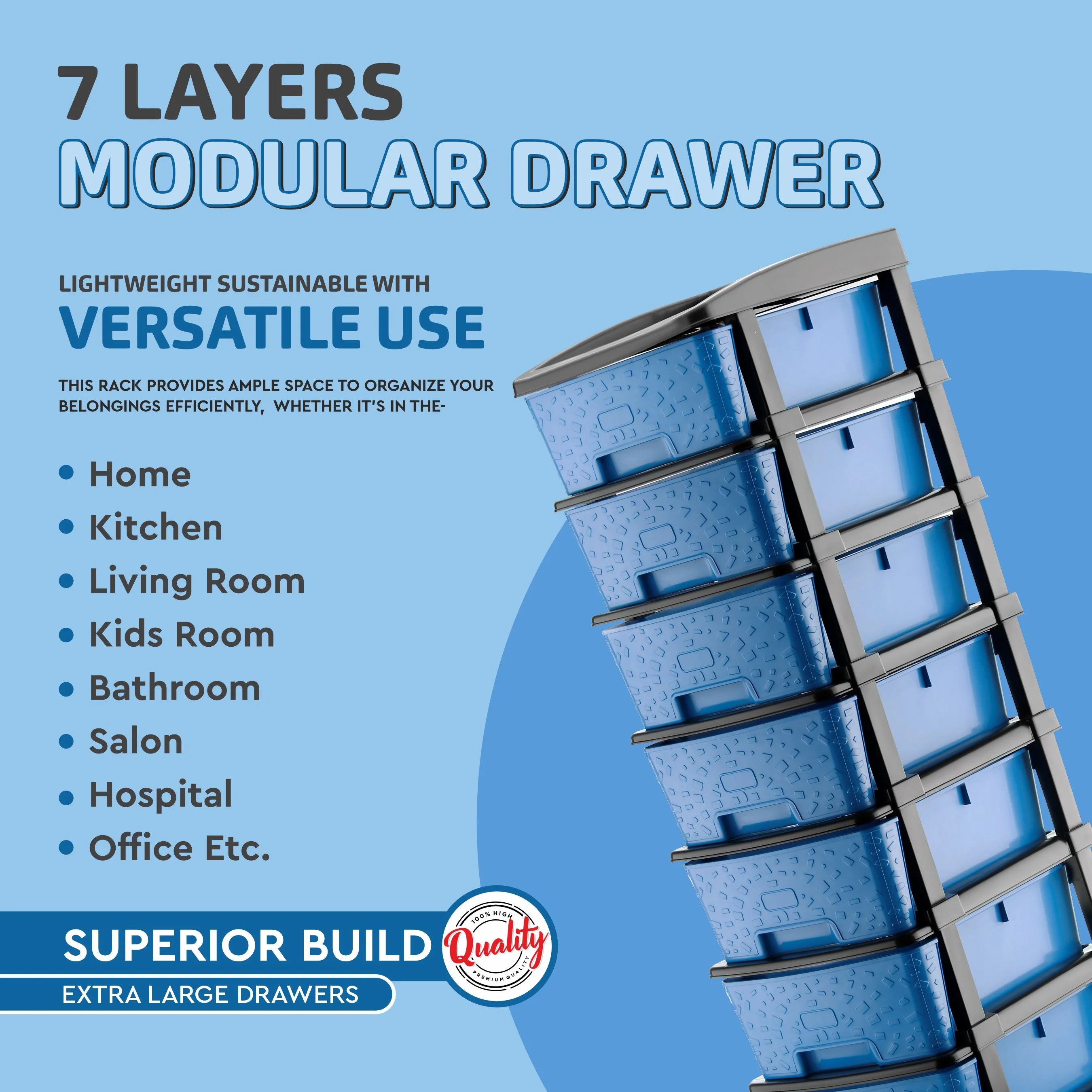 PALAK 7XL Stone Drawer Storage Unit (Blue)