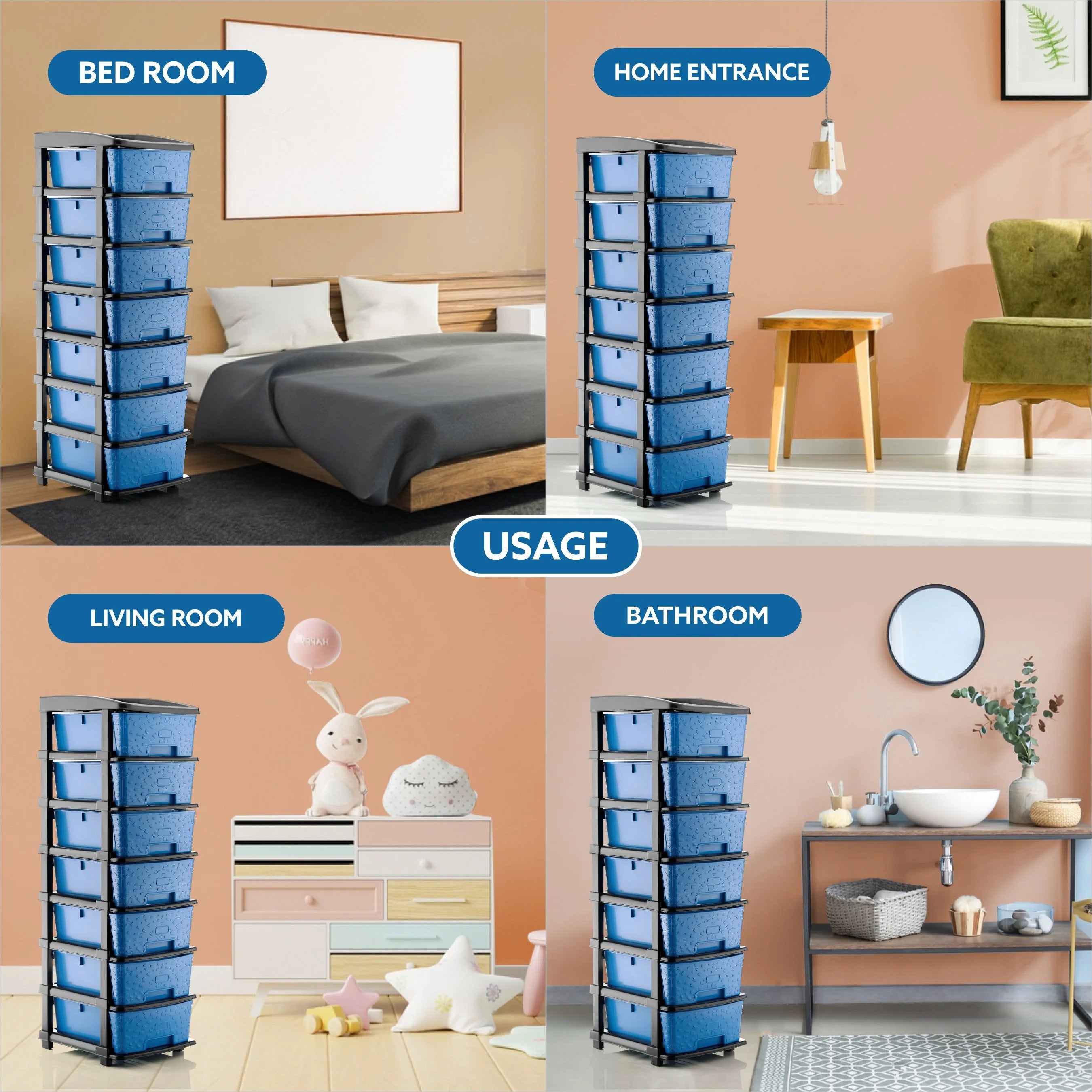 PALAK 7XL Stone Drawer Storage Unit (Blue)