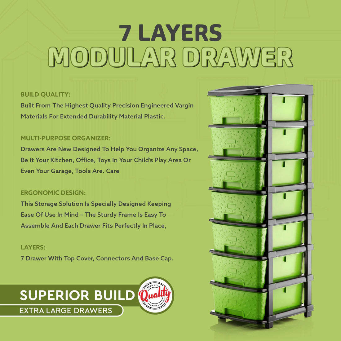PALAK 7XL Stone Drawer Storage Unit (Green)