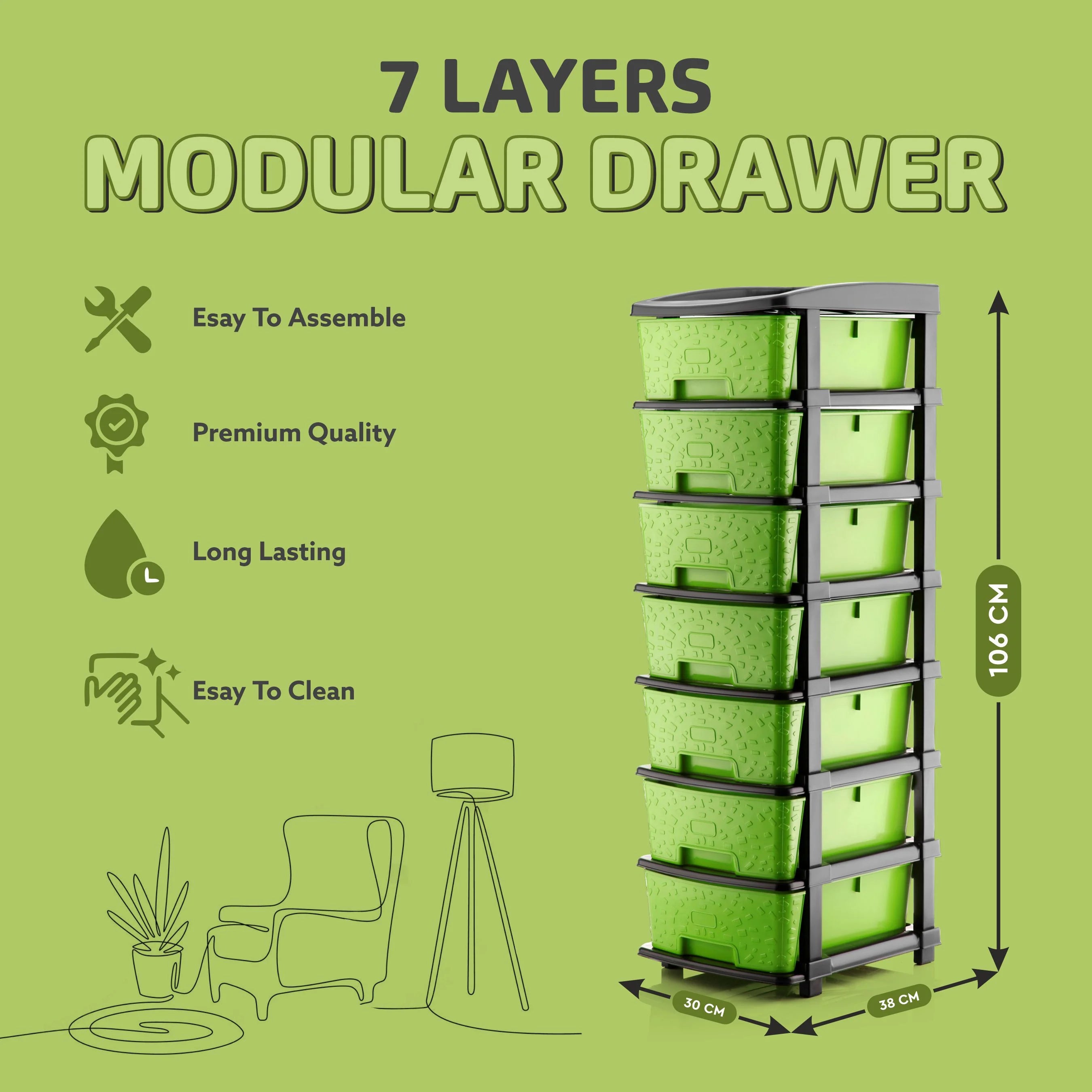 PALAK 7XL Stone Drawer Storage Unit (Green)