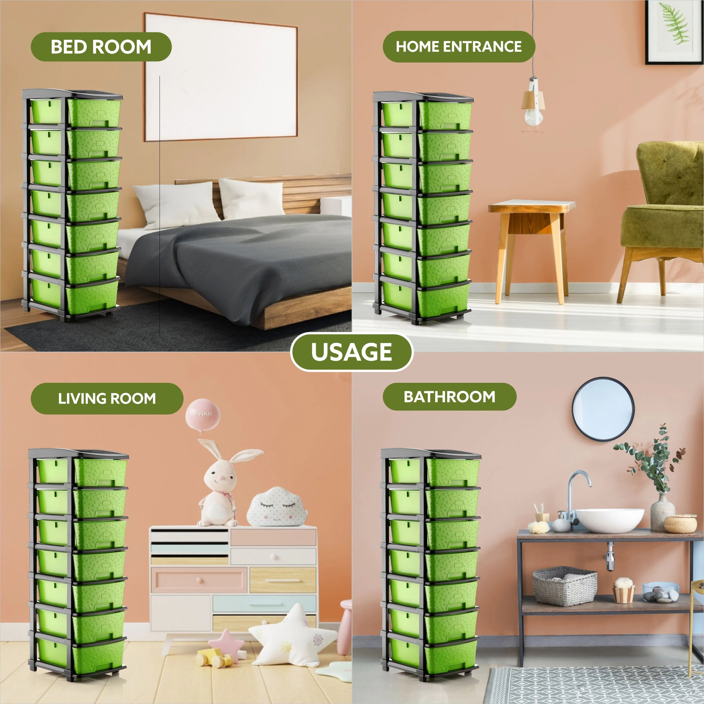 PALAK 7XL Stone Drawer Storage Unit (Green)