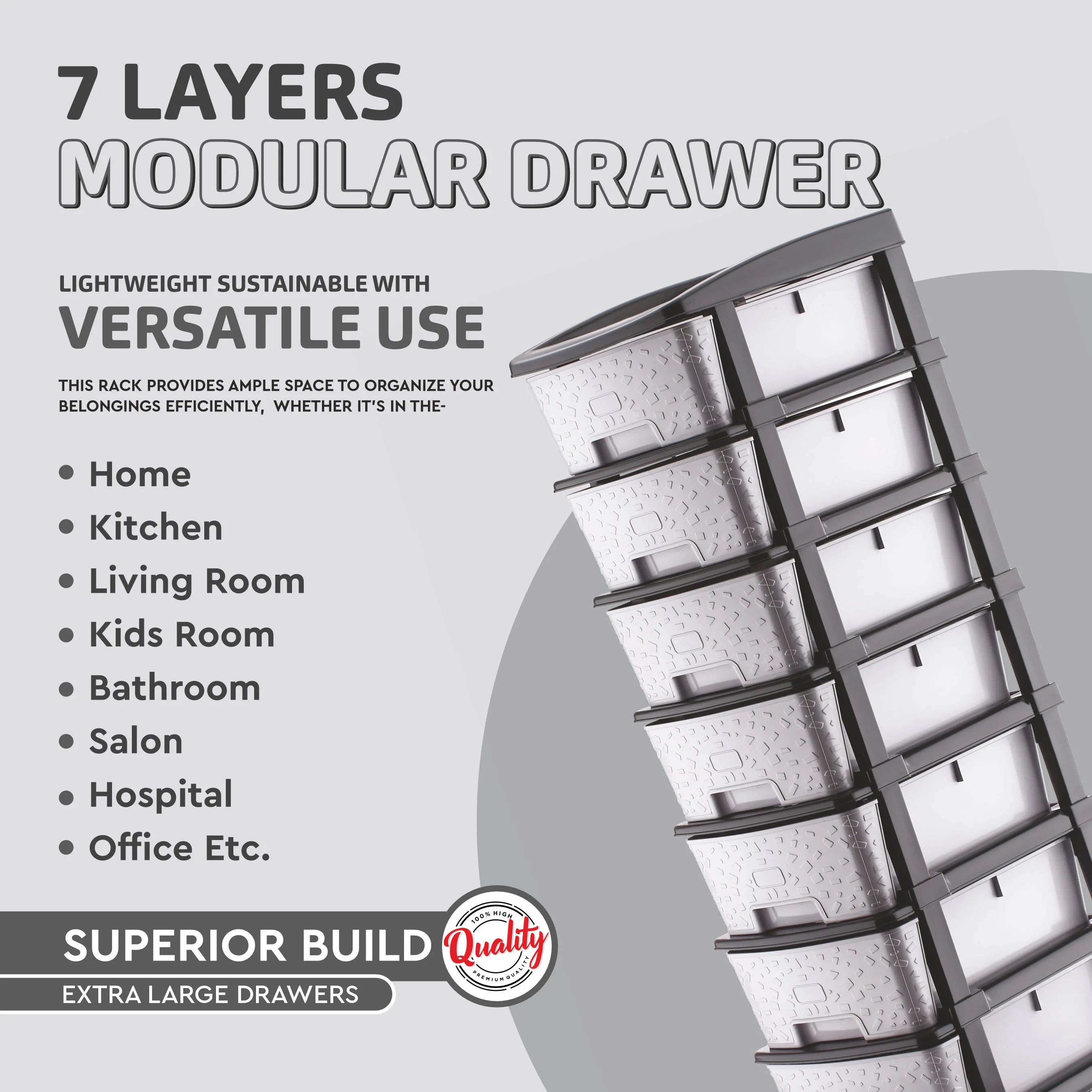 PALAK 7XL Stone Drawer Storage Unit (Grey)