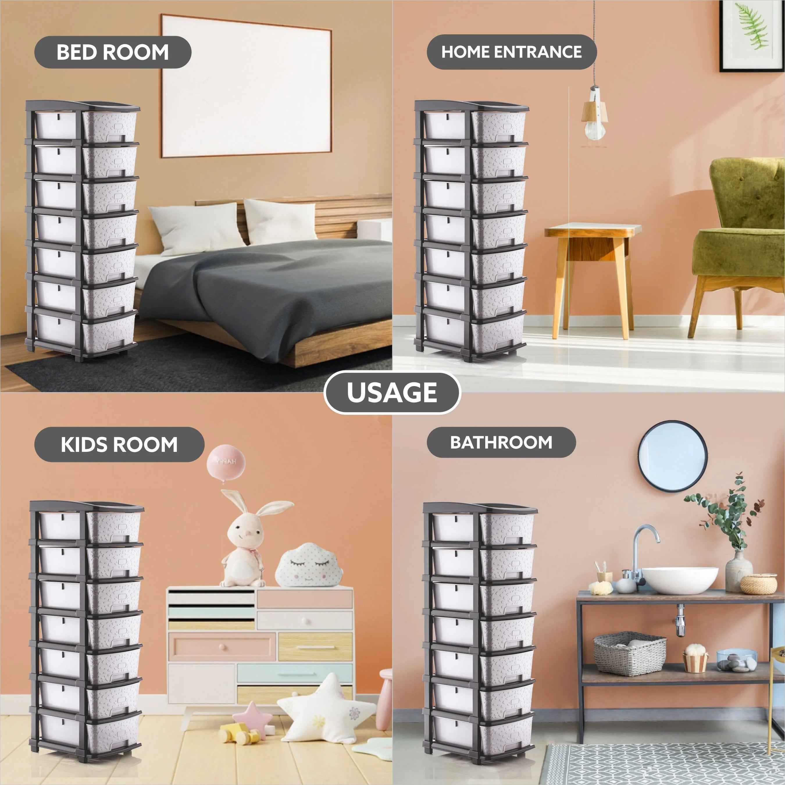 PALAK 7XL Stone Drawer Storage Unit (Grey)