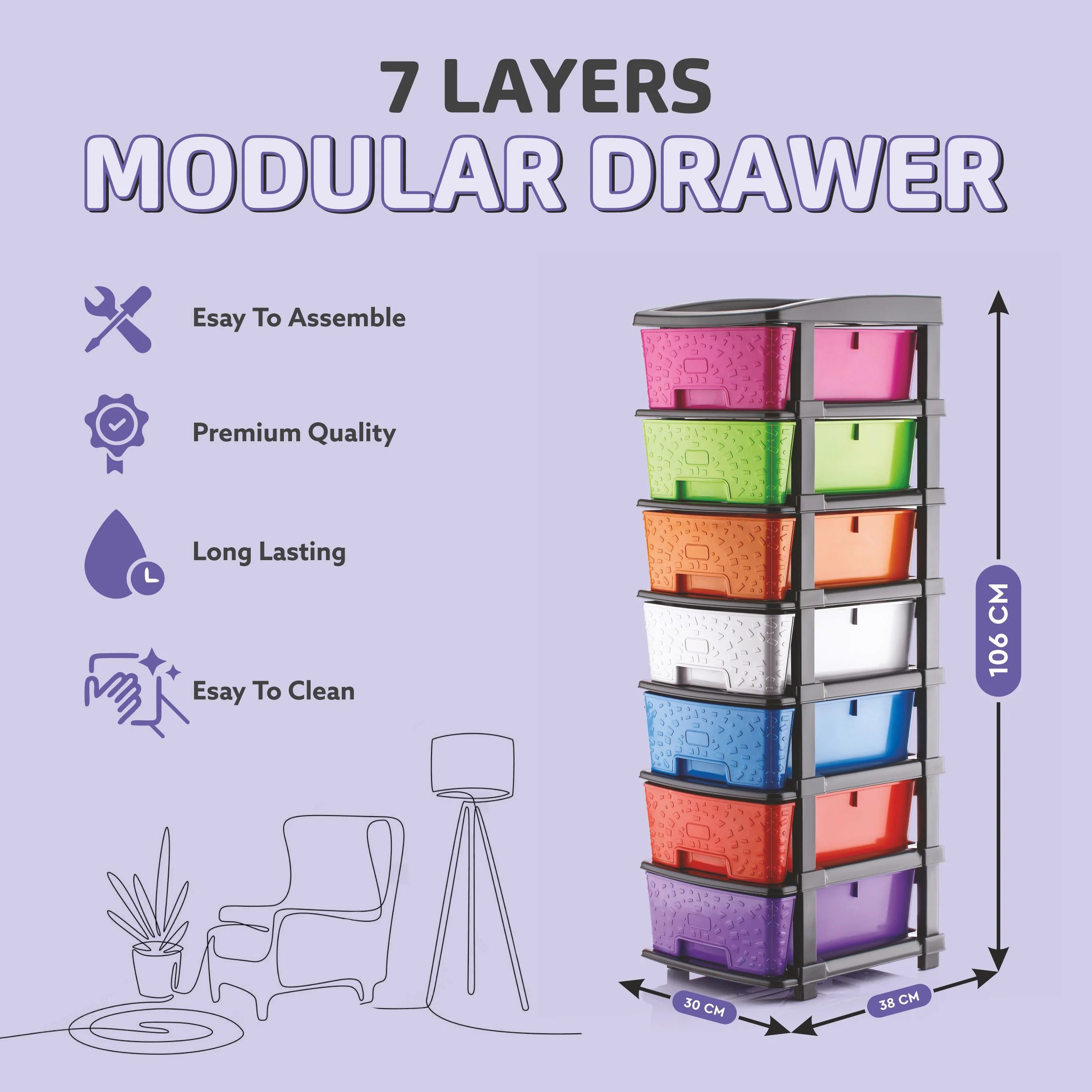 PALAK 7XL Stone Drawer Storage Unit (Multicolor)