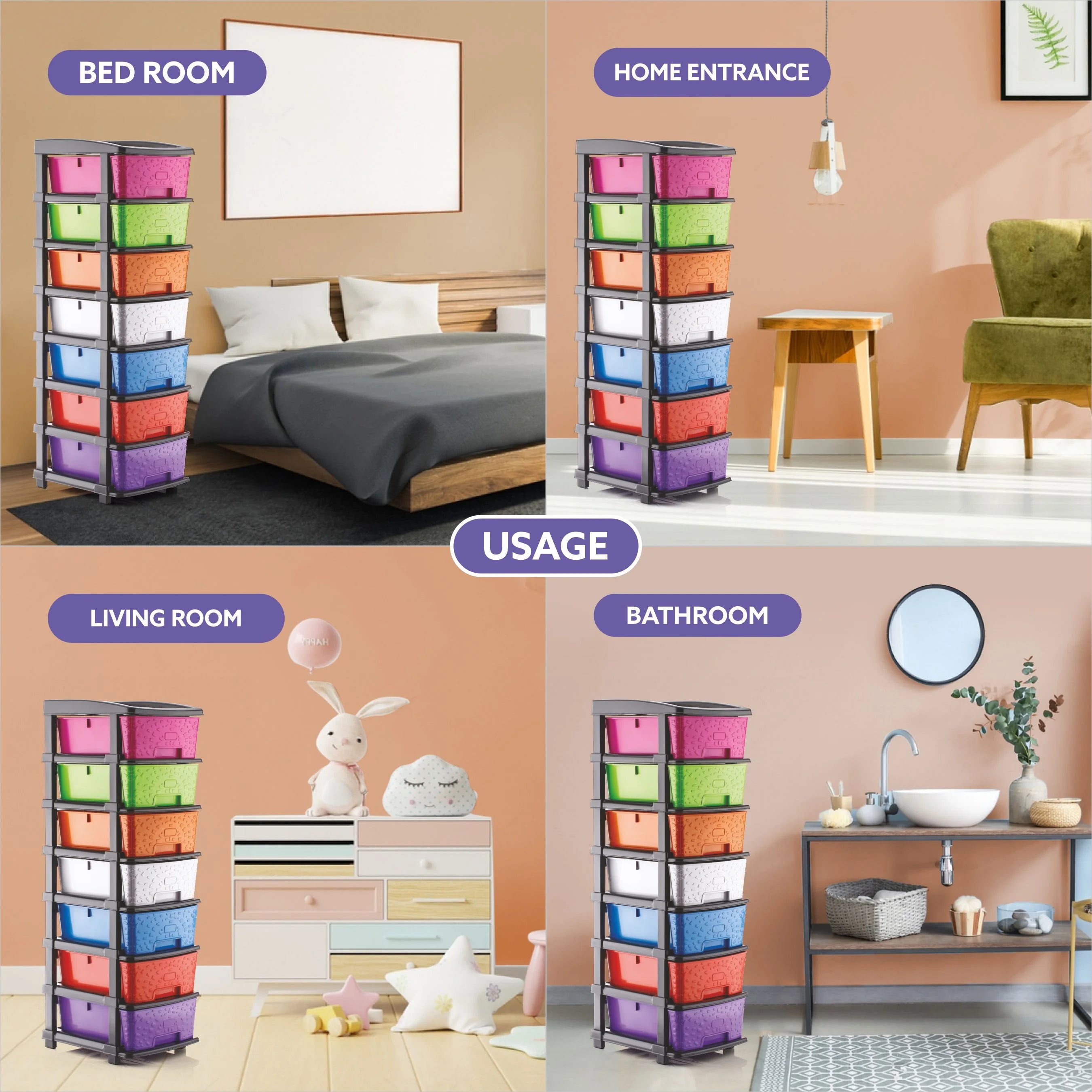 PALAK 7XL Stone Drawer Storage Unit (Multicolor)