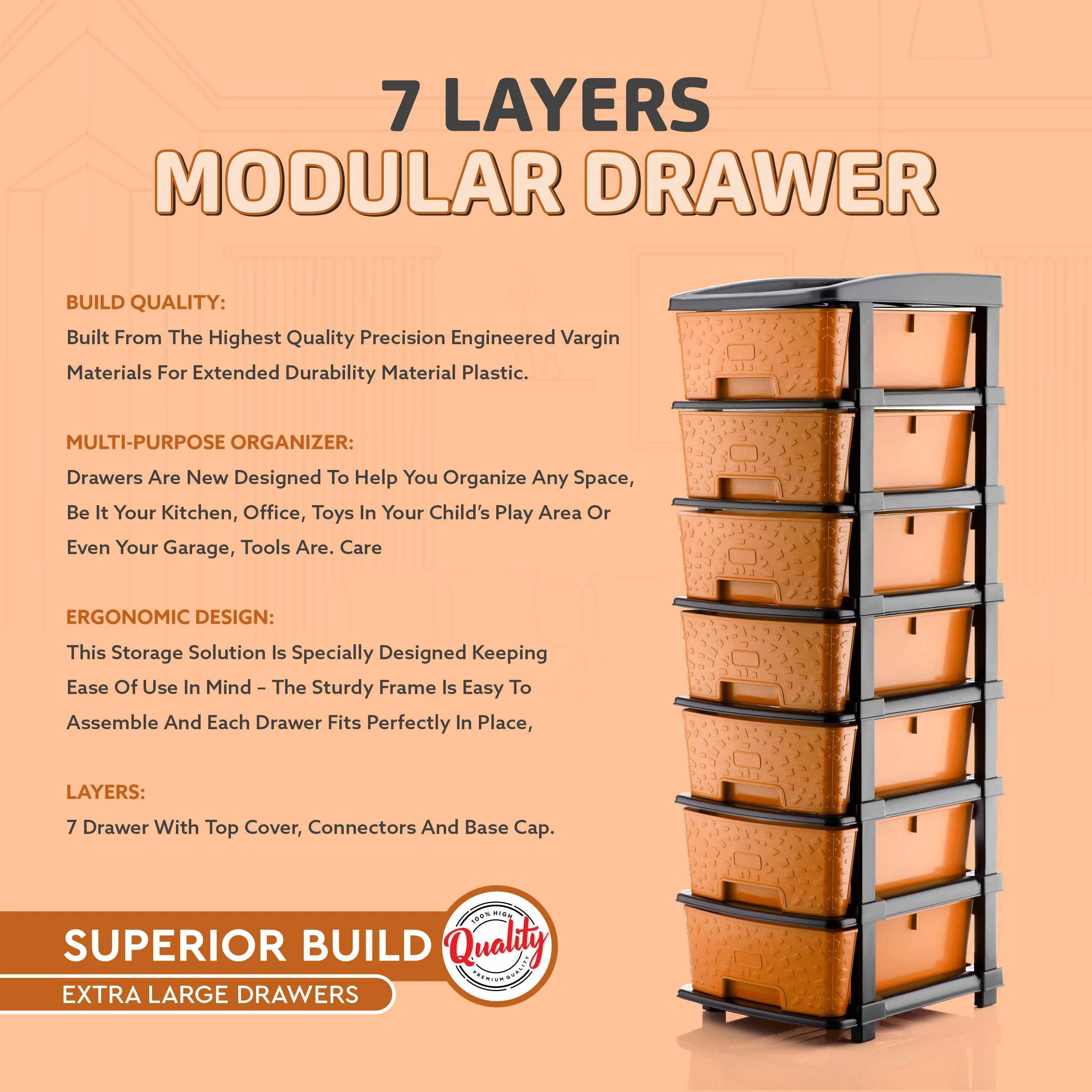PALAK 7XL Stone Drawer Storage Unit (Orange)