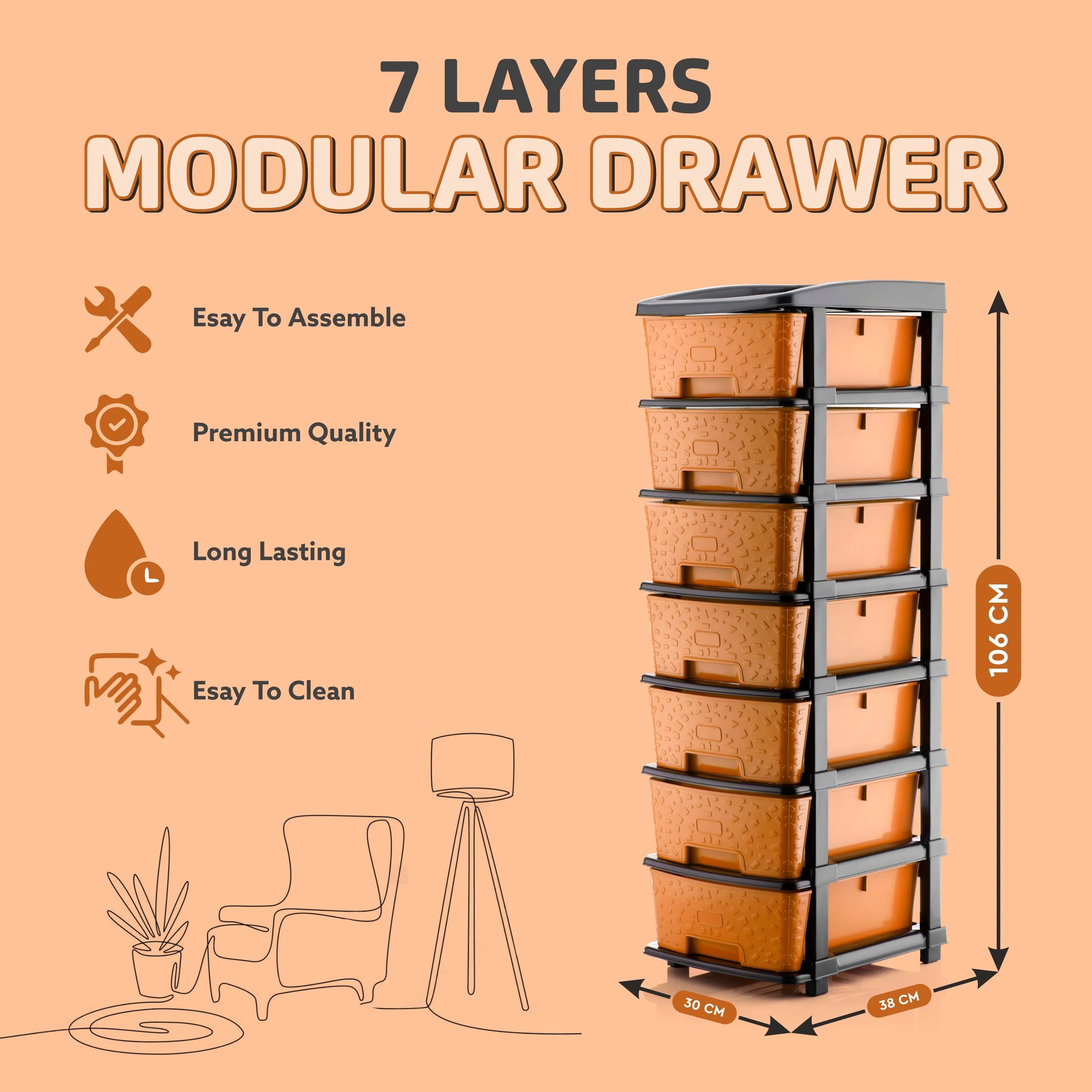 PALAK 7XL Stone Drawer Storage Unit (Orange)