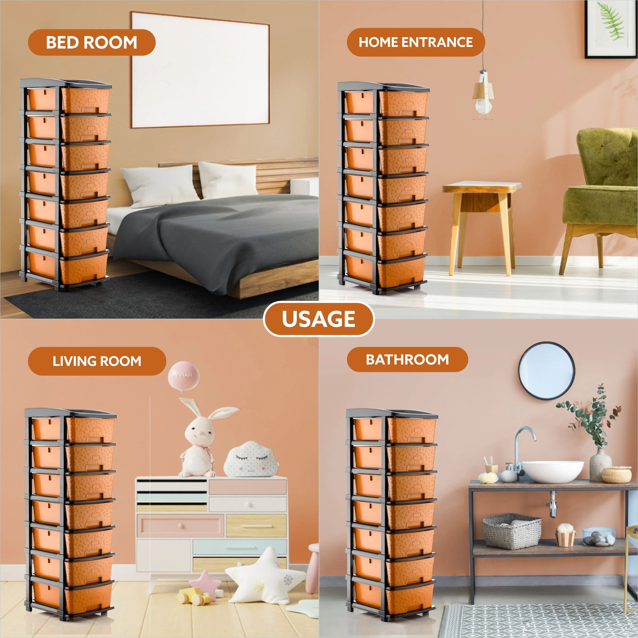 PALAK 7XL Stone Drawer Storage Unit (Orange)