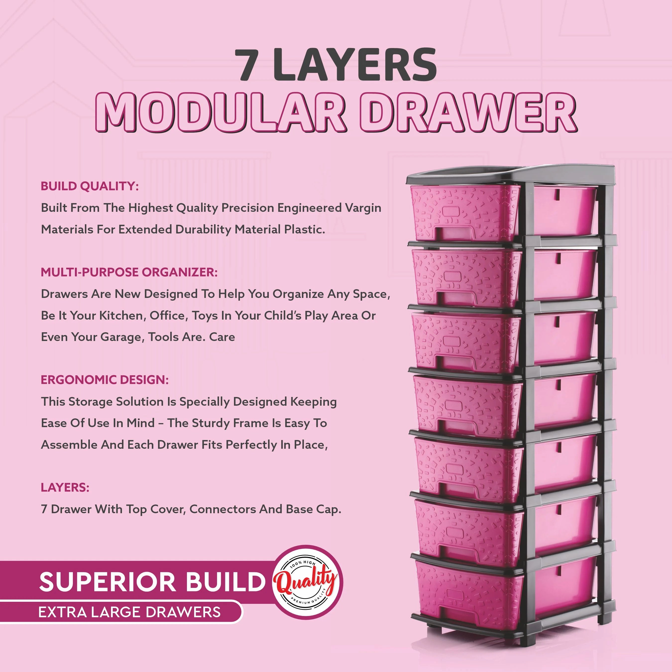 PALAK 7XL Stone Drawer Storage Unit (Pink)