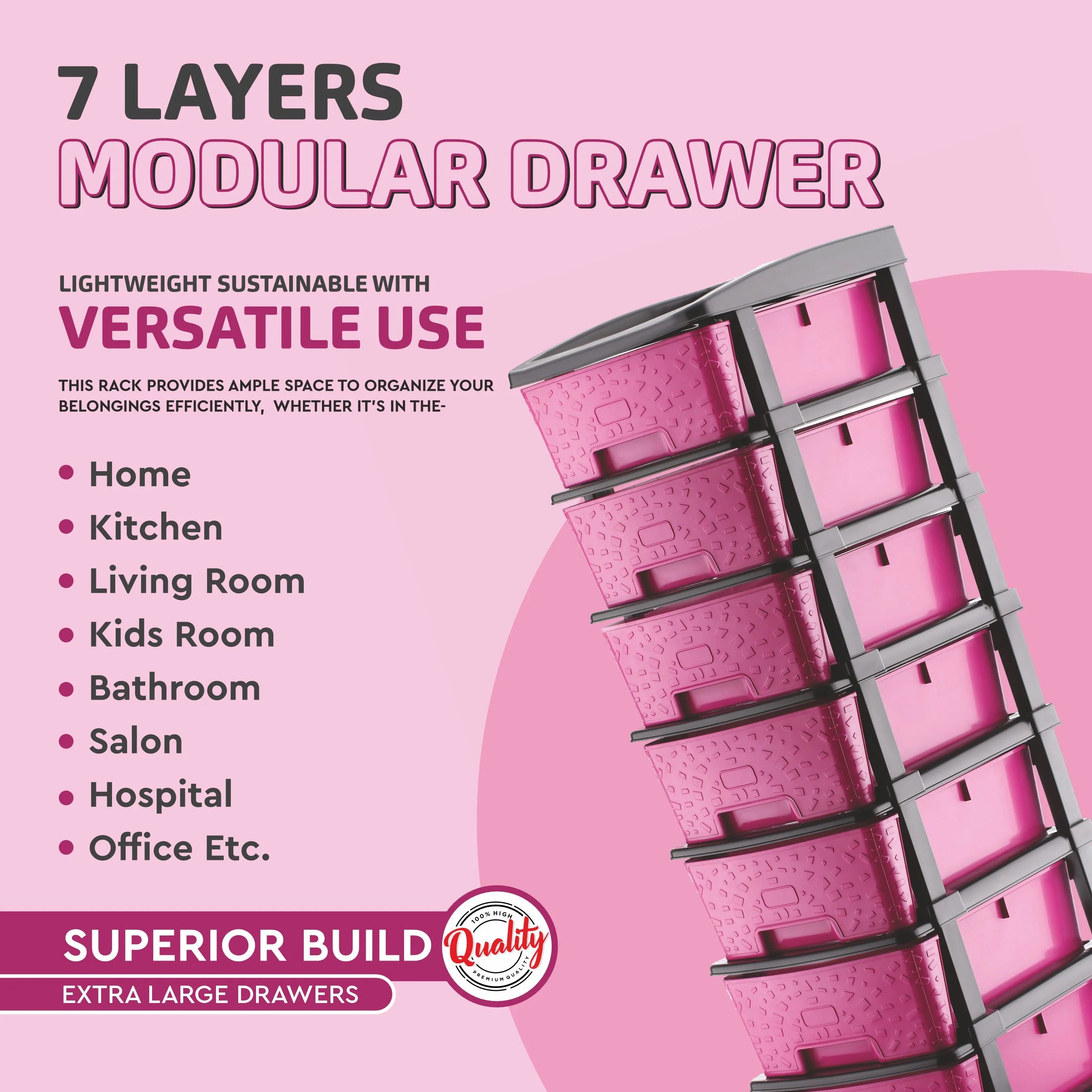 PALAK 7XL Stone Drawer Storage Unit (Pink)