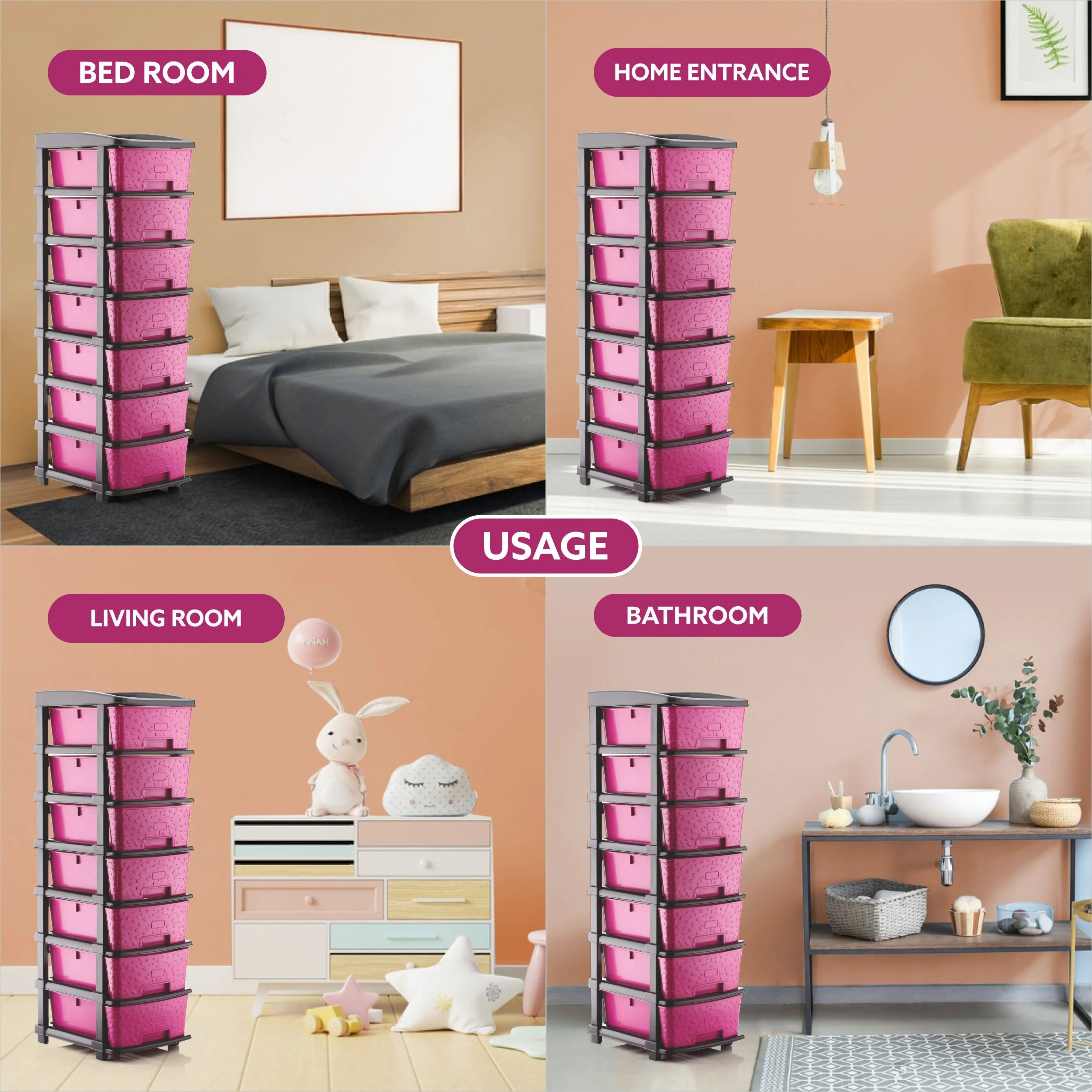 PALAK 7XL Stone Drawer Storage Unit (Pink)