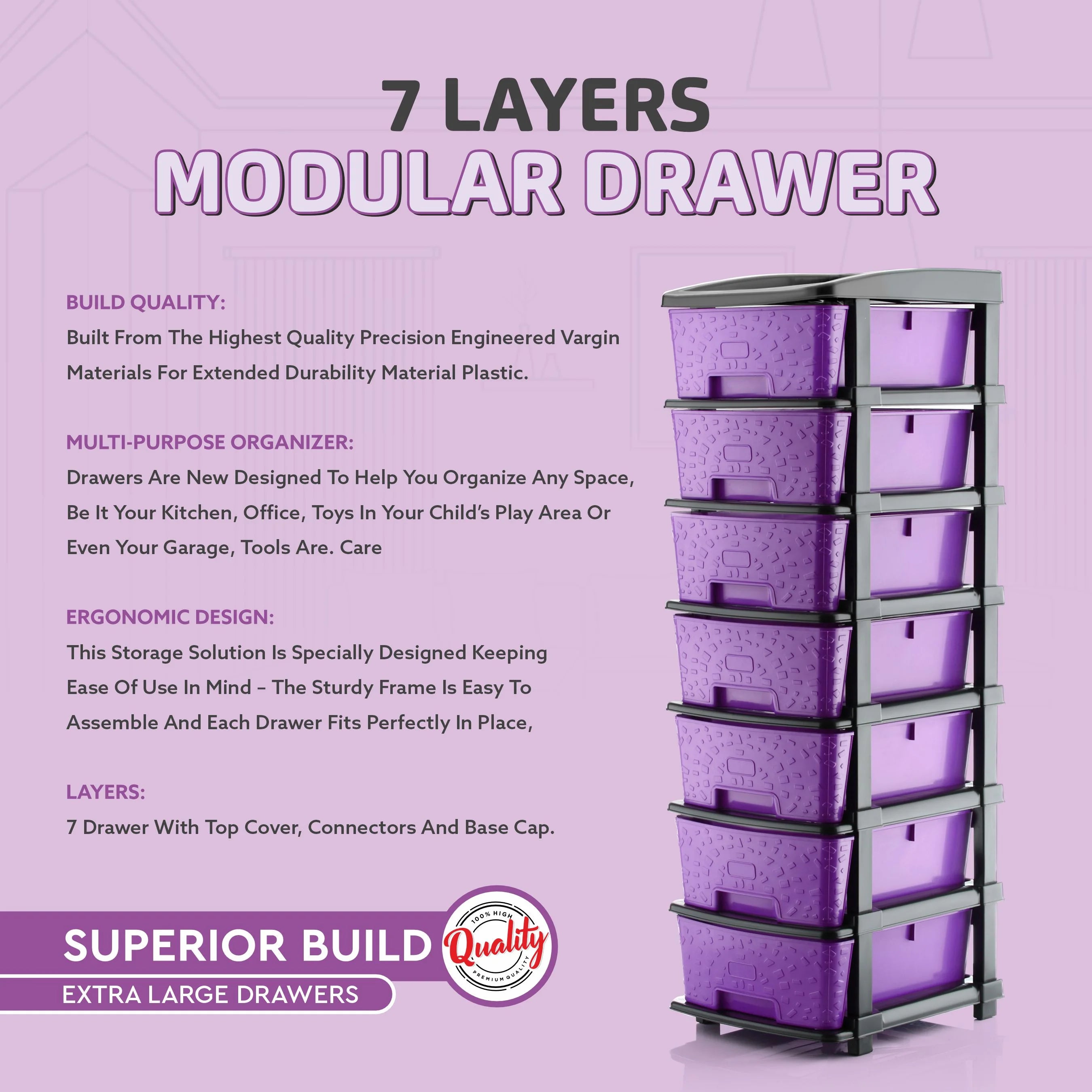 PALAK 7XL Stone Drawer Storage Unit (Purple)