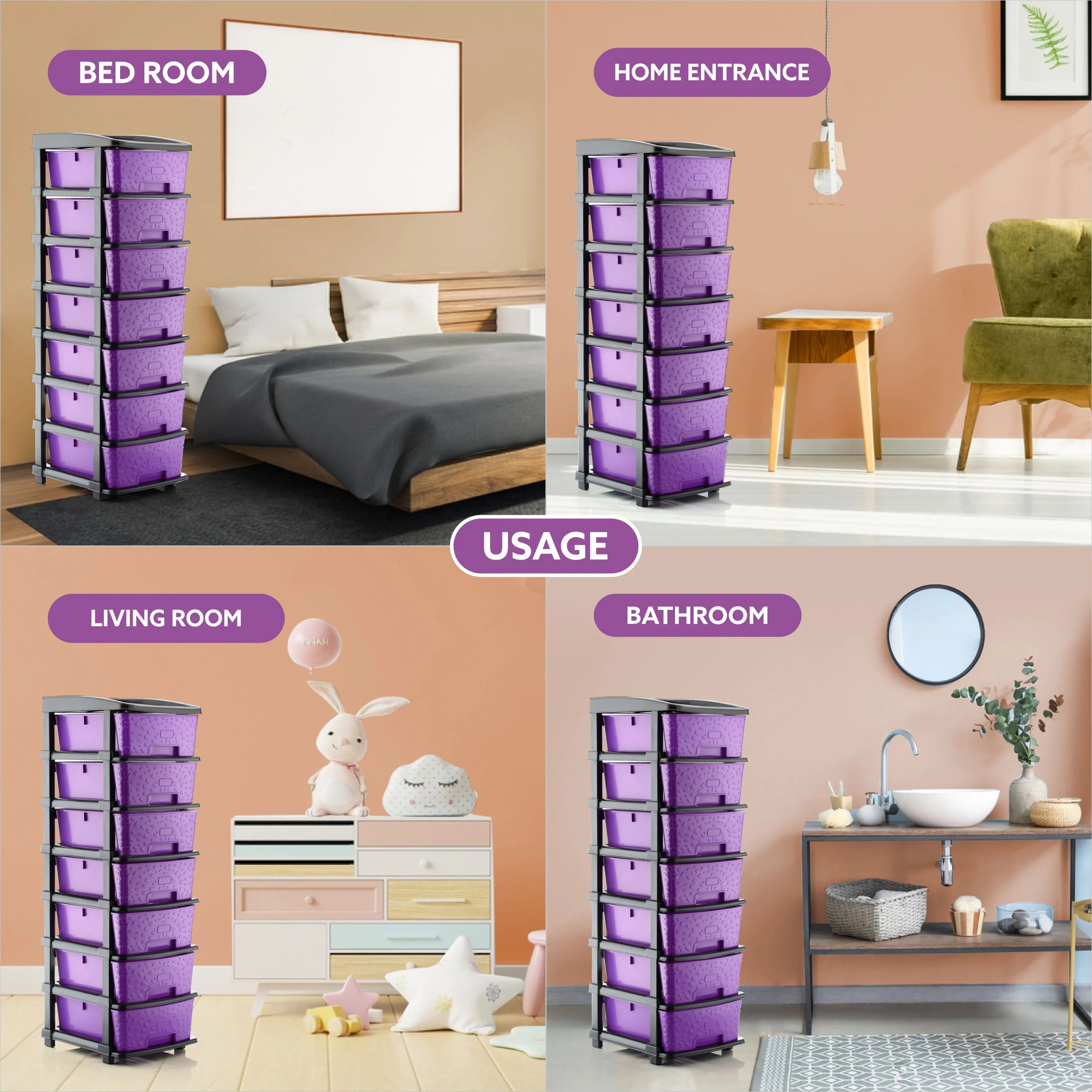 PALAK 7XL Stone Drawer Storage Unit (Purple)