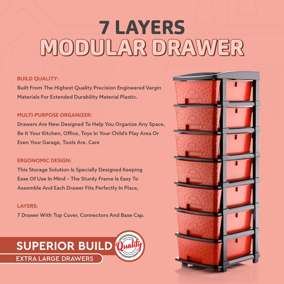 PALAK 7XL Stone Drawer Storage Unit (Red)