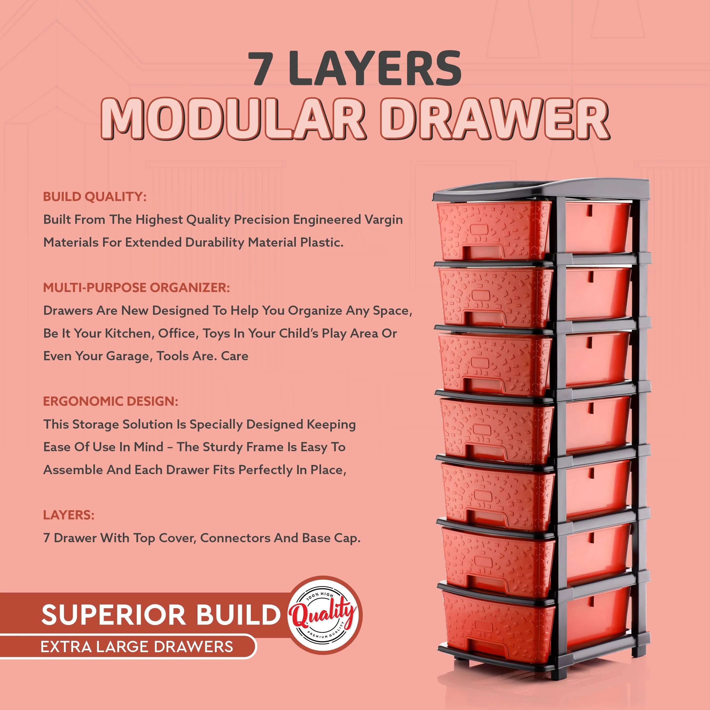 PALAK 7XL Stone Drawer Storage Unit (Red)