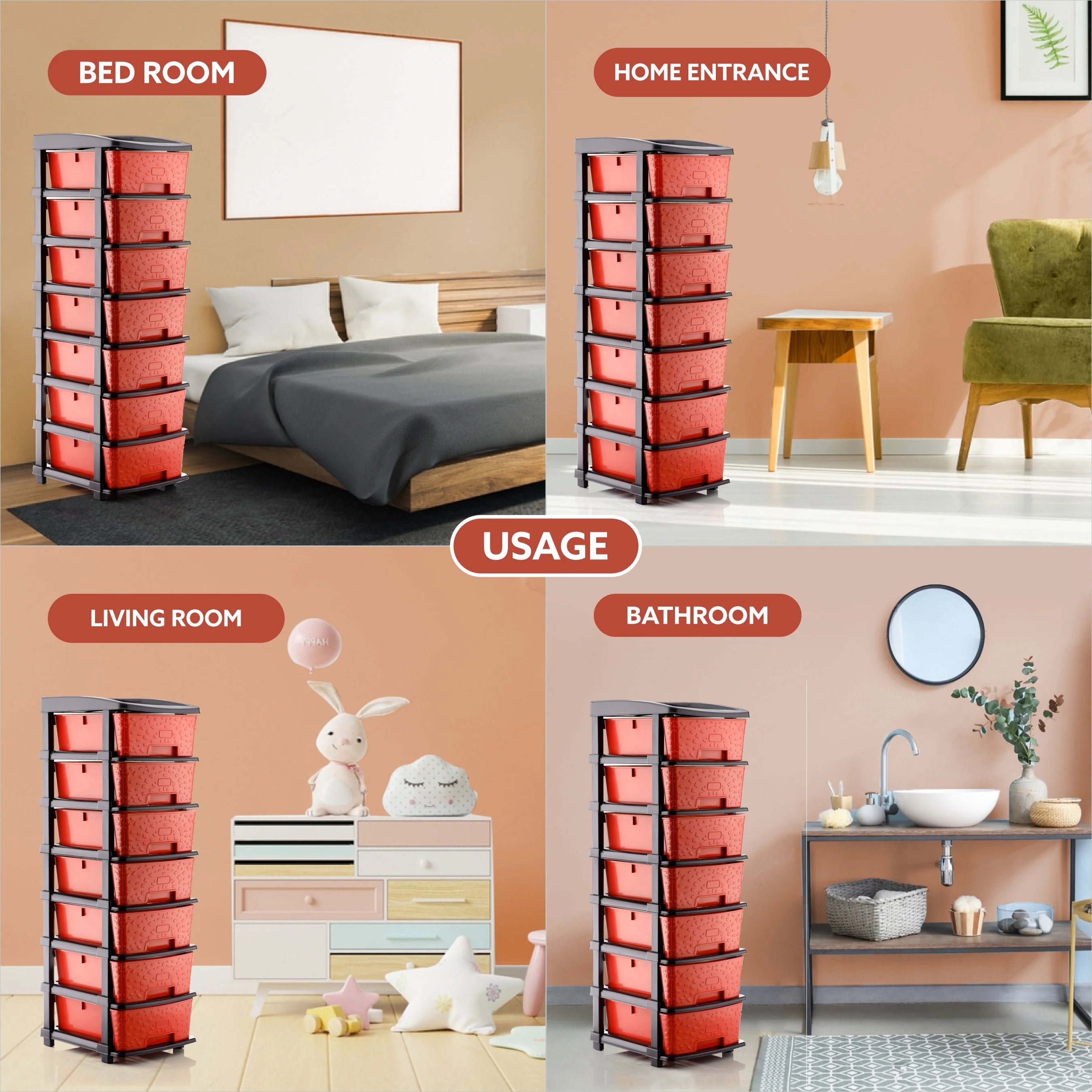 PALAK 7XL Stone Drawer Storage Unit (Red)