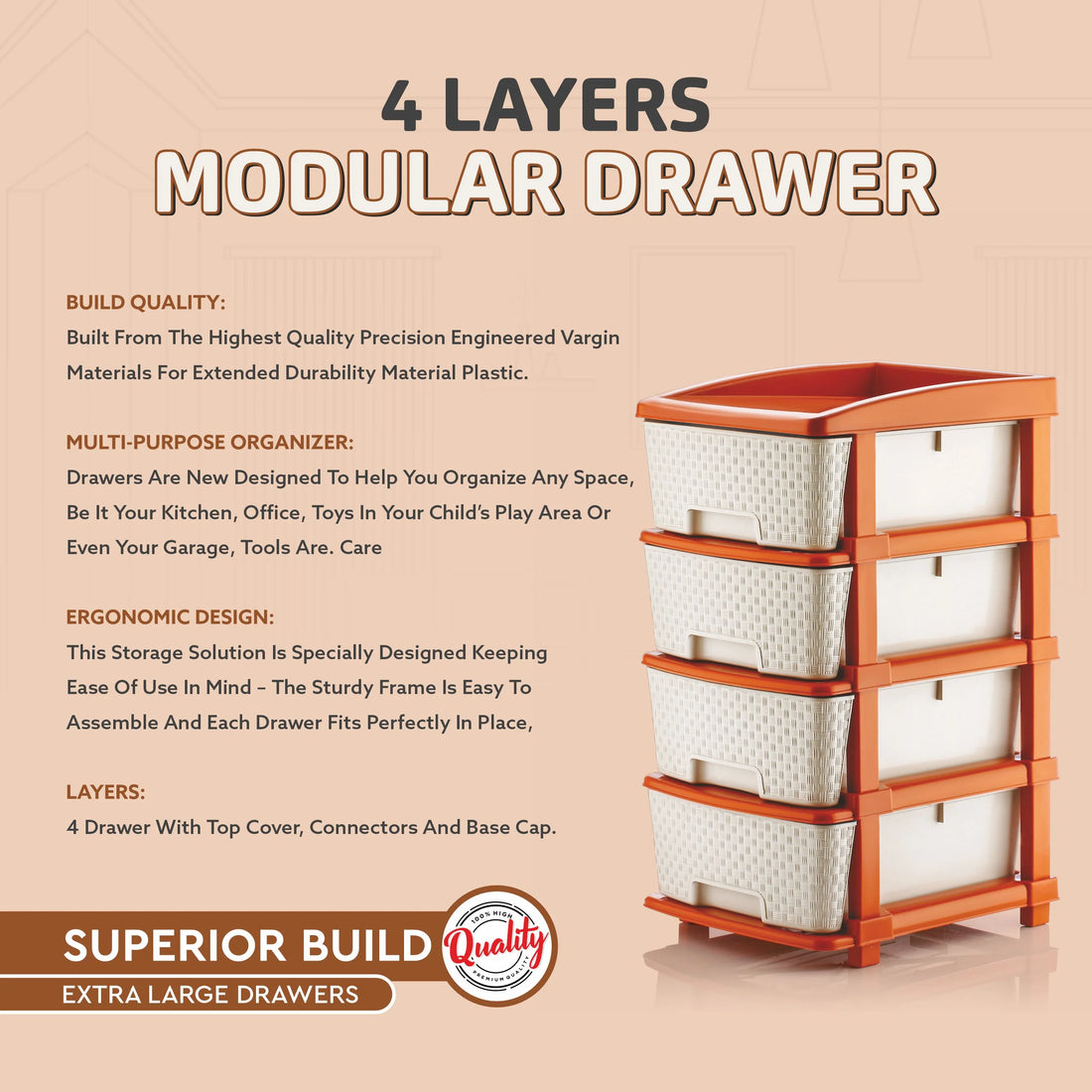 PALAK 4XL Super Drawer Storage Unit (White)